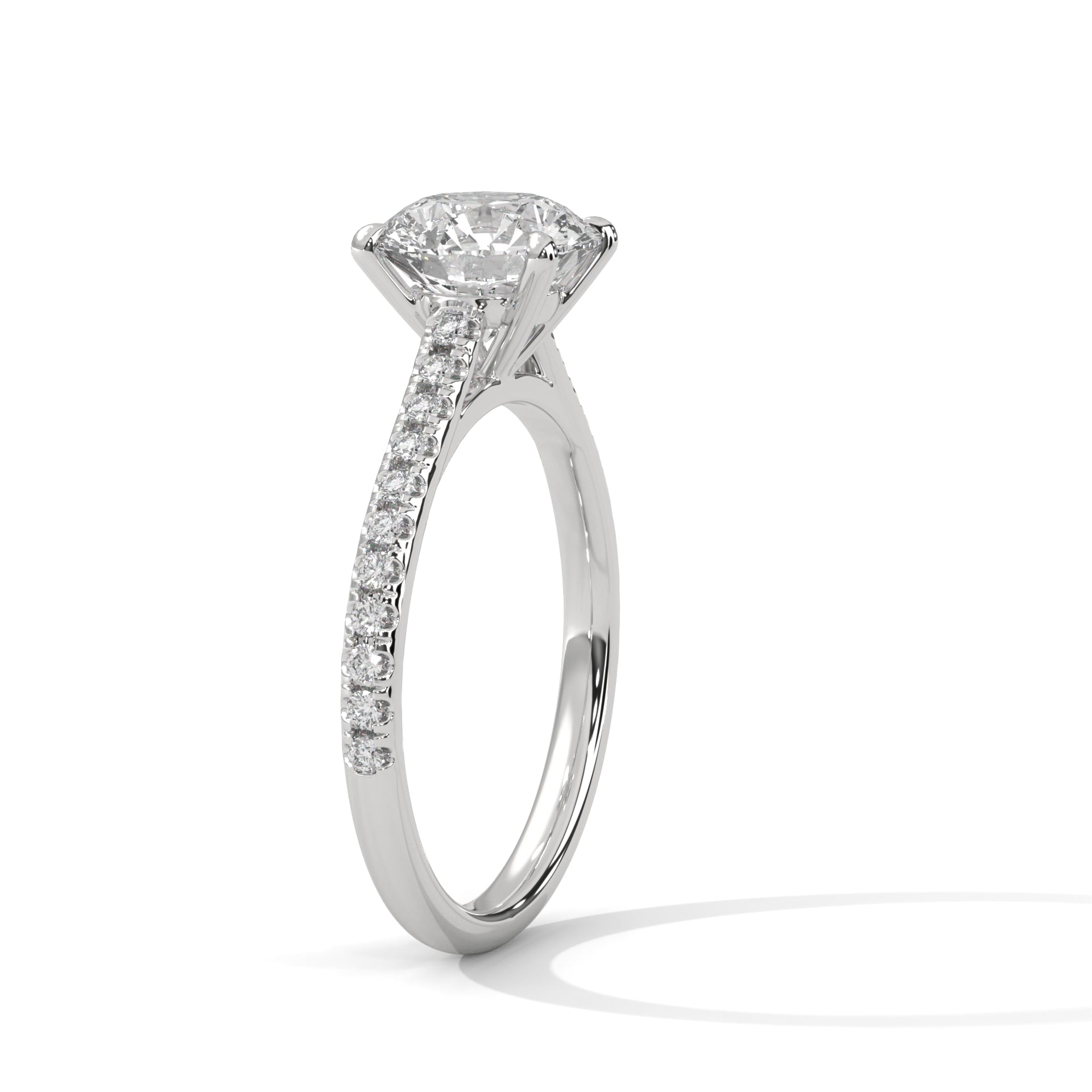 Timeless 4-Prong Pave Round-Cut Lab Grown Diamond Ring with 1/5 side stone | 3.2 CTW