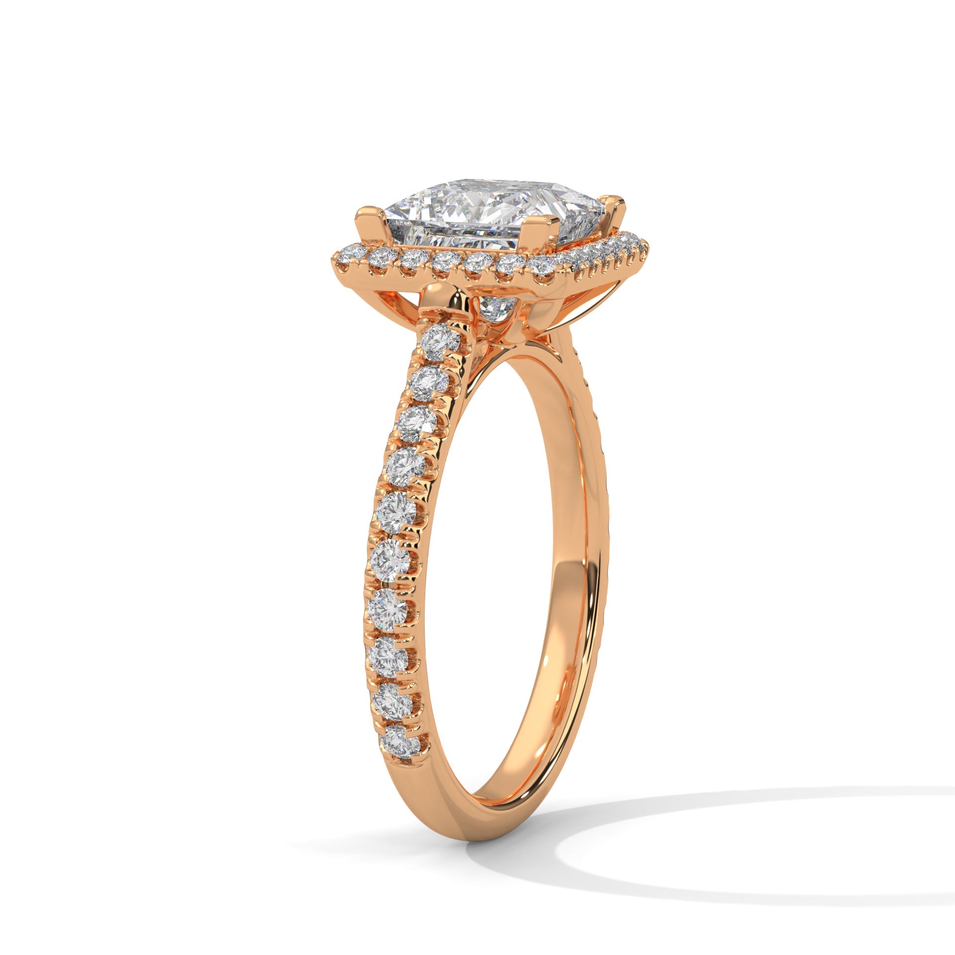 Halo-Pave Engagement Ring with Princess-Cut Diamond and 2ct Lab-Grown Center (F VS1)