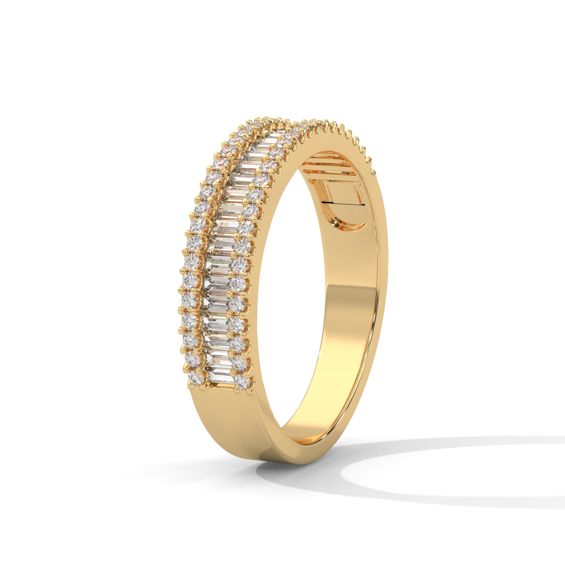 14K & 18K Gold Baguette and Round Diamond Multi-Row Band Ring | 0.76 CTW