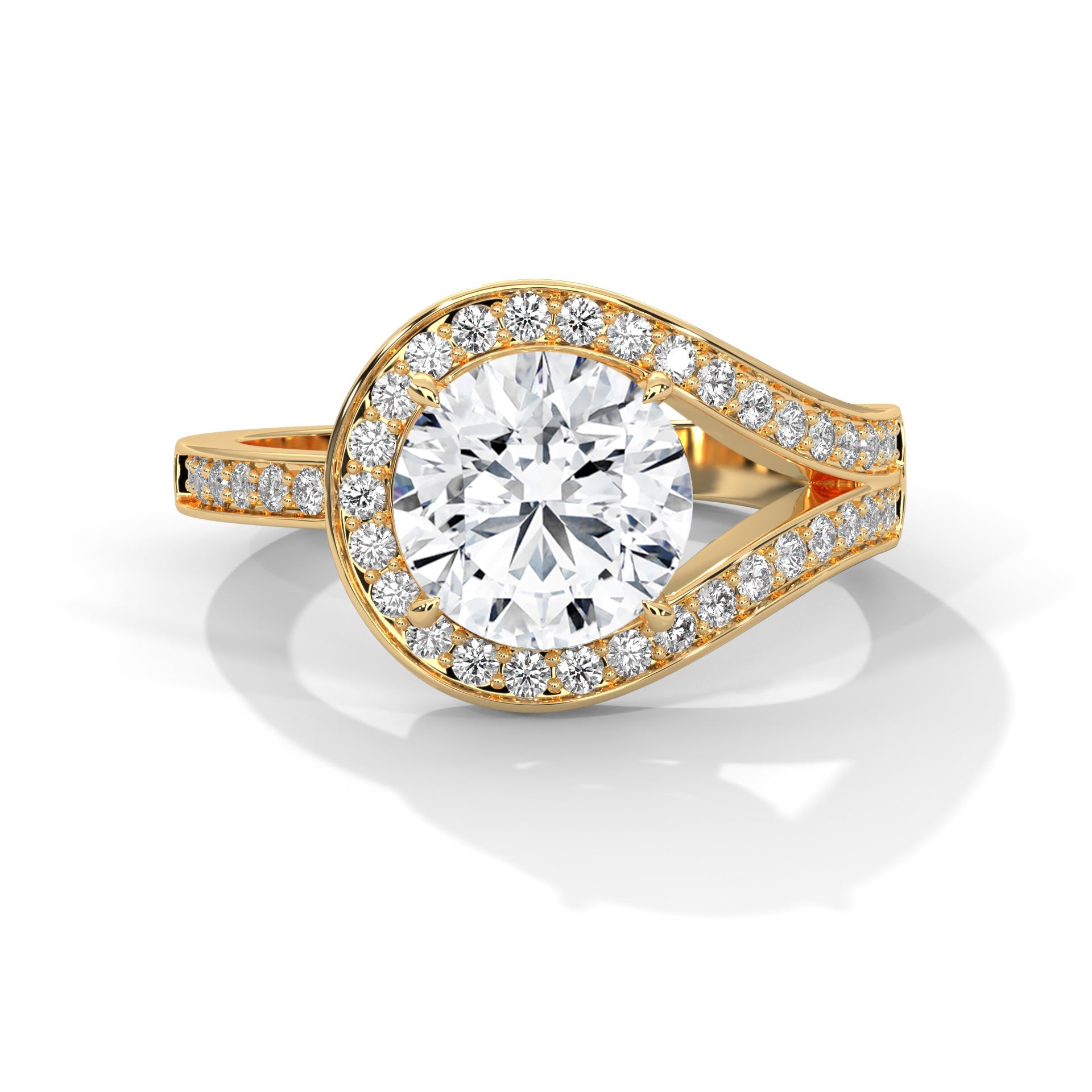 Celestia 2.72 CTW Round Diamond Halo Engagement Gold Ring