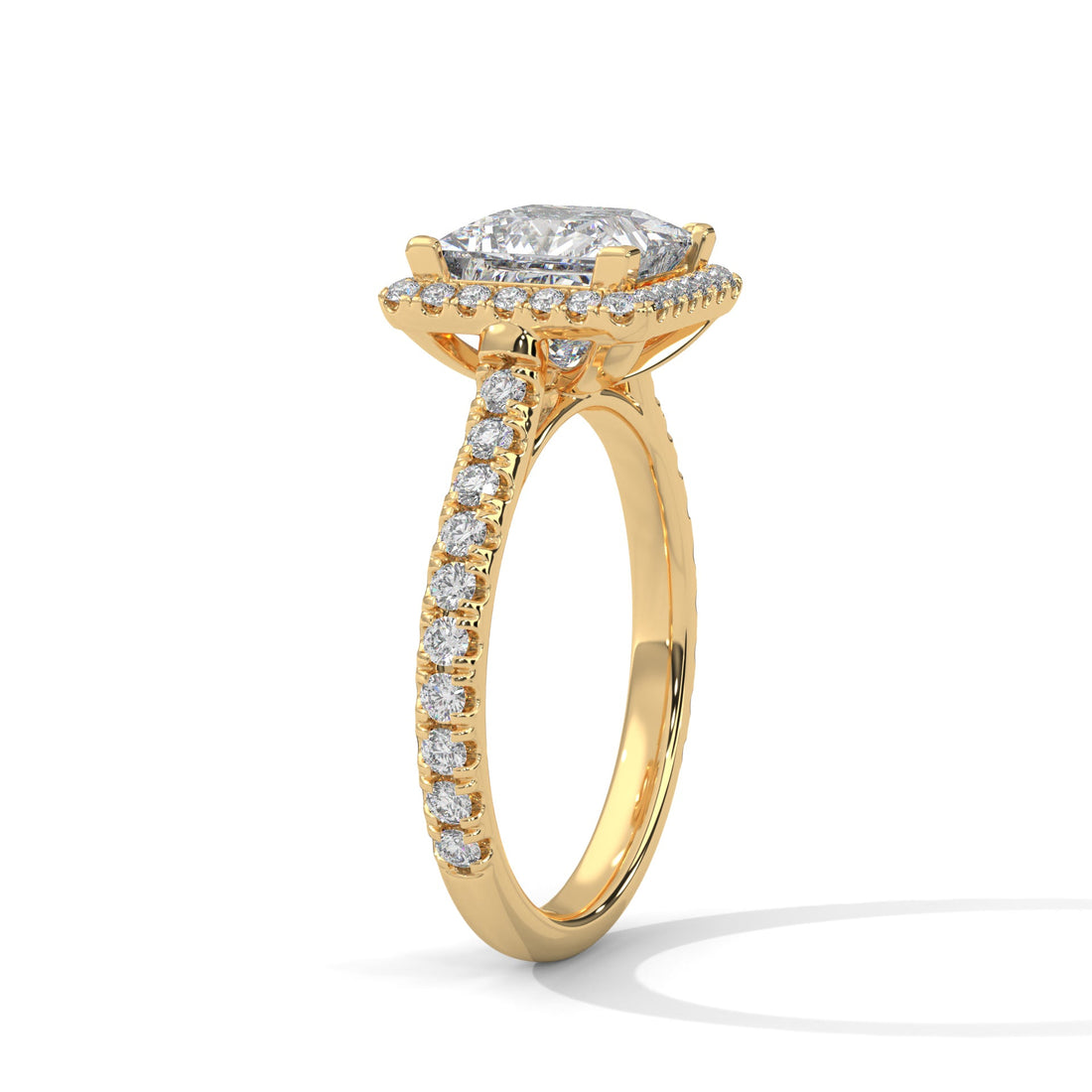 Halo-Pave Engagement Ring with Princess-Cut Diamond and 2ct Lab-Grown Center (F VS1)