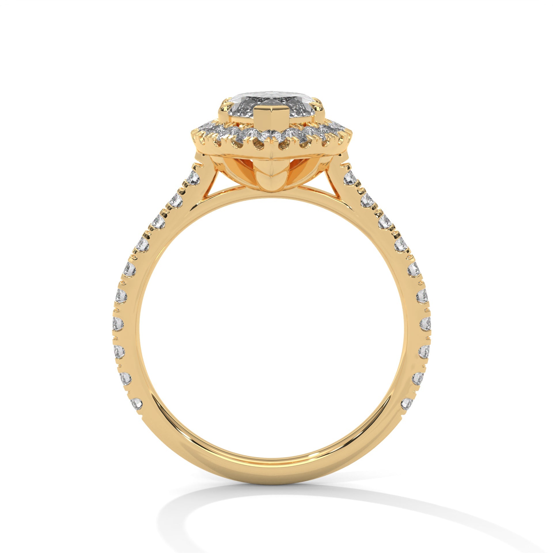Marquise Halo-Pave Band Engagement Ring with Lab-Grown Diamond ( F VS1)