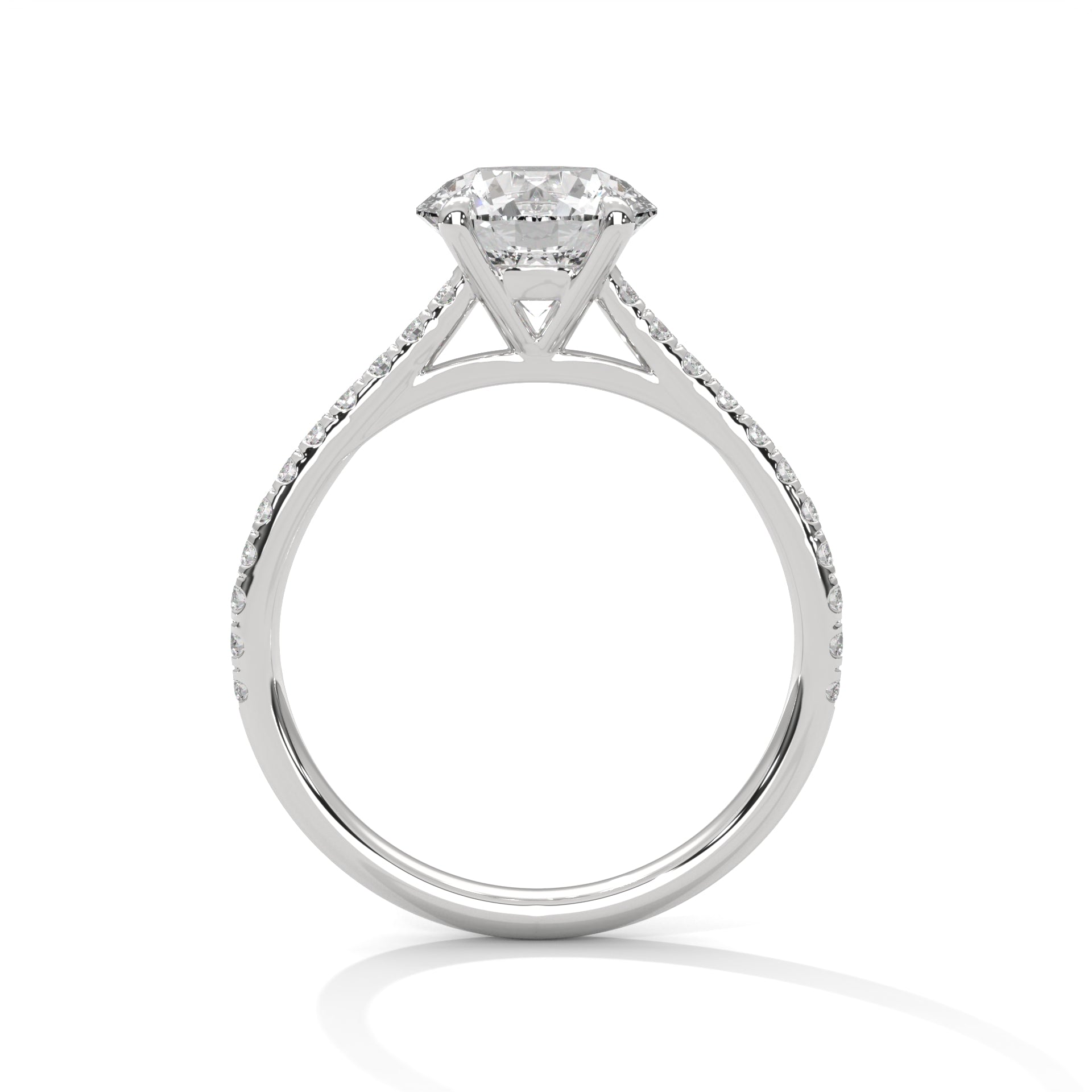 Timeless 4-Prong Pave Round-Cut Lab Grown Diamond Ring with 1/5 side stone | 3.2 CTW