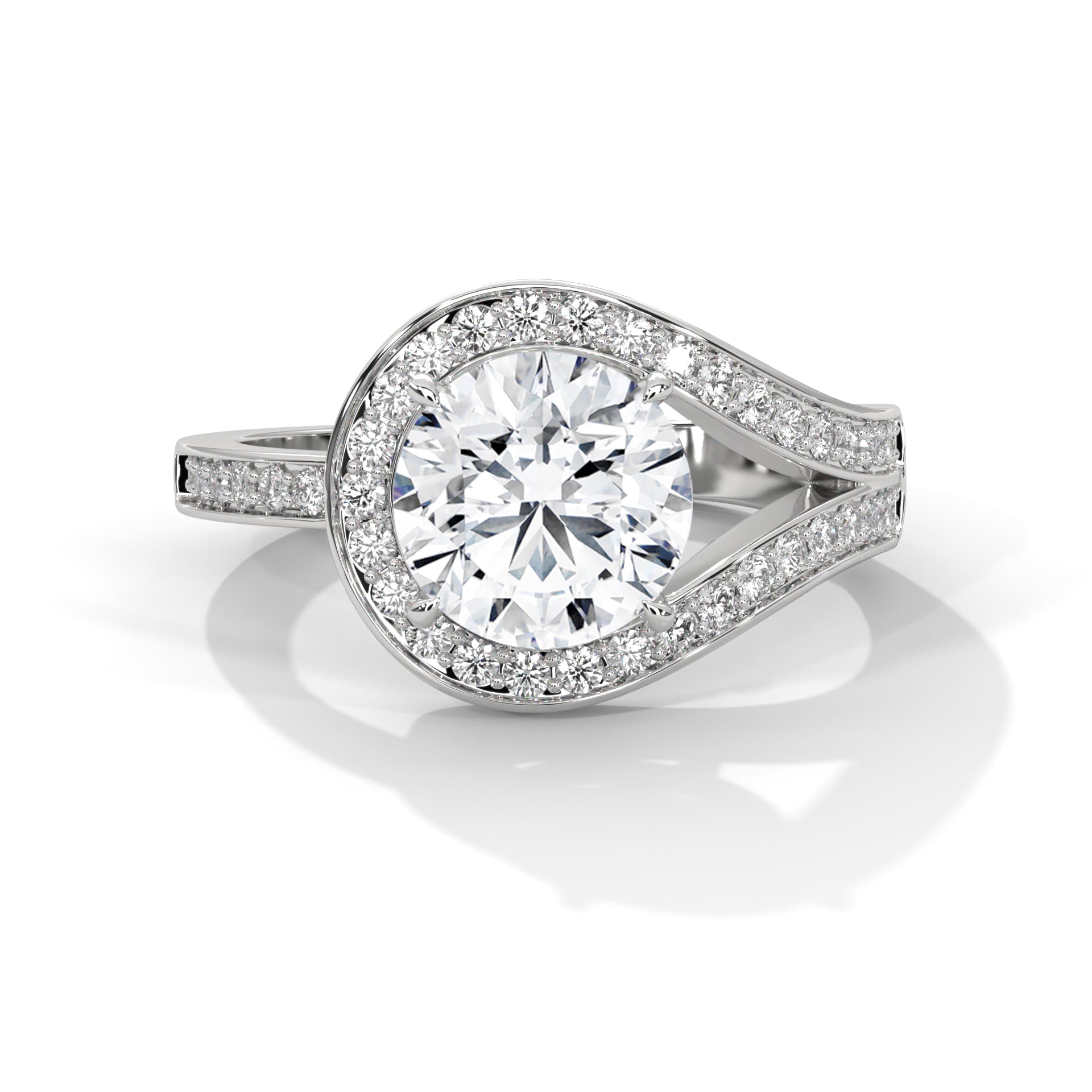 Odessa 3ct Round Lab-Grown Diamond Halo Twist Engagement Ring | 3.39 CTW