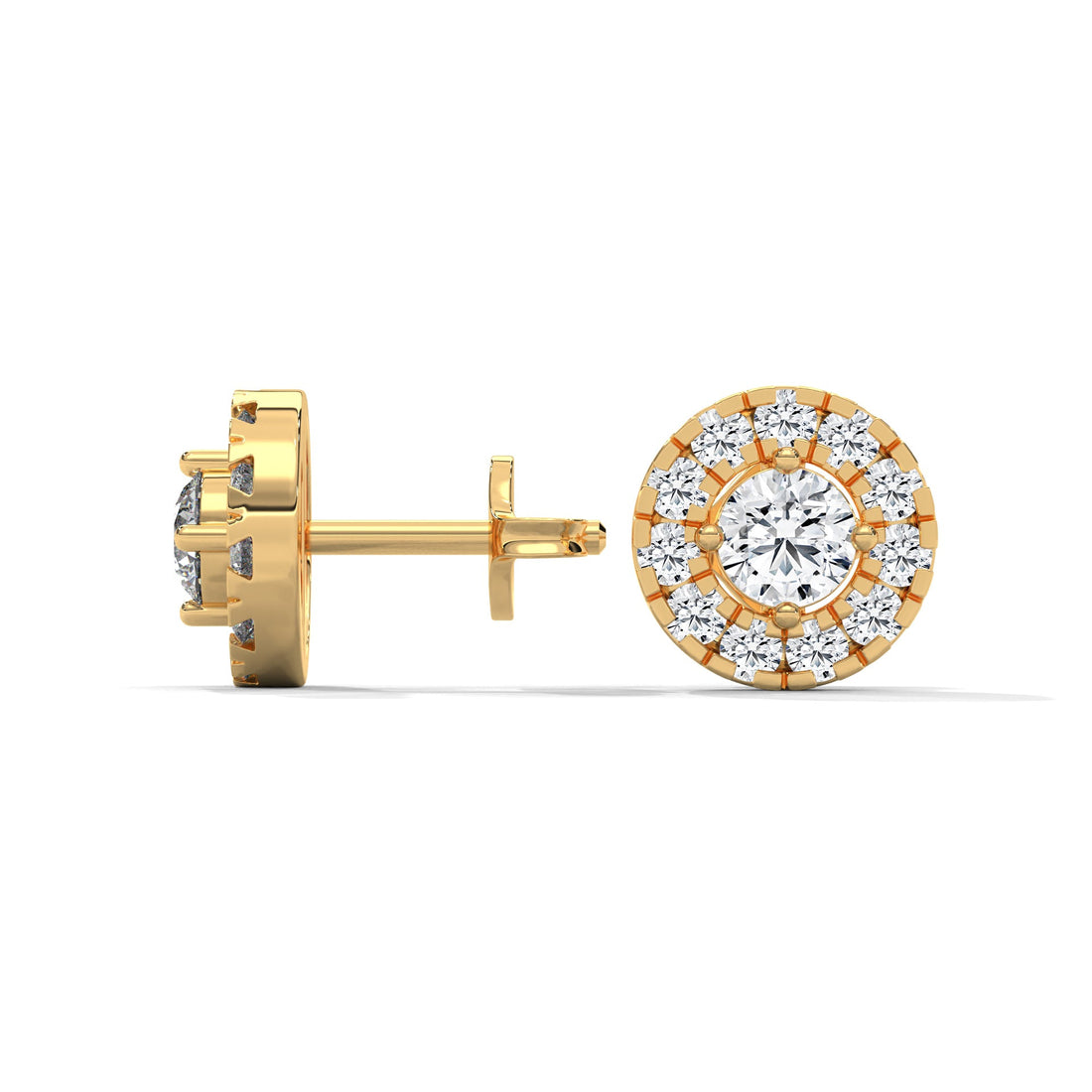 Radiant Brilliance: 14K Gold Round Halo Diamond Stud Earrings | 1.15 CTW