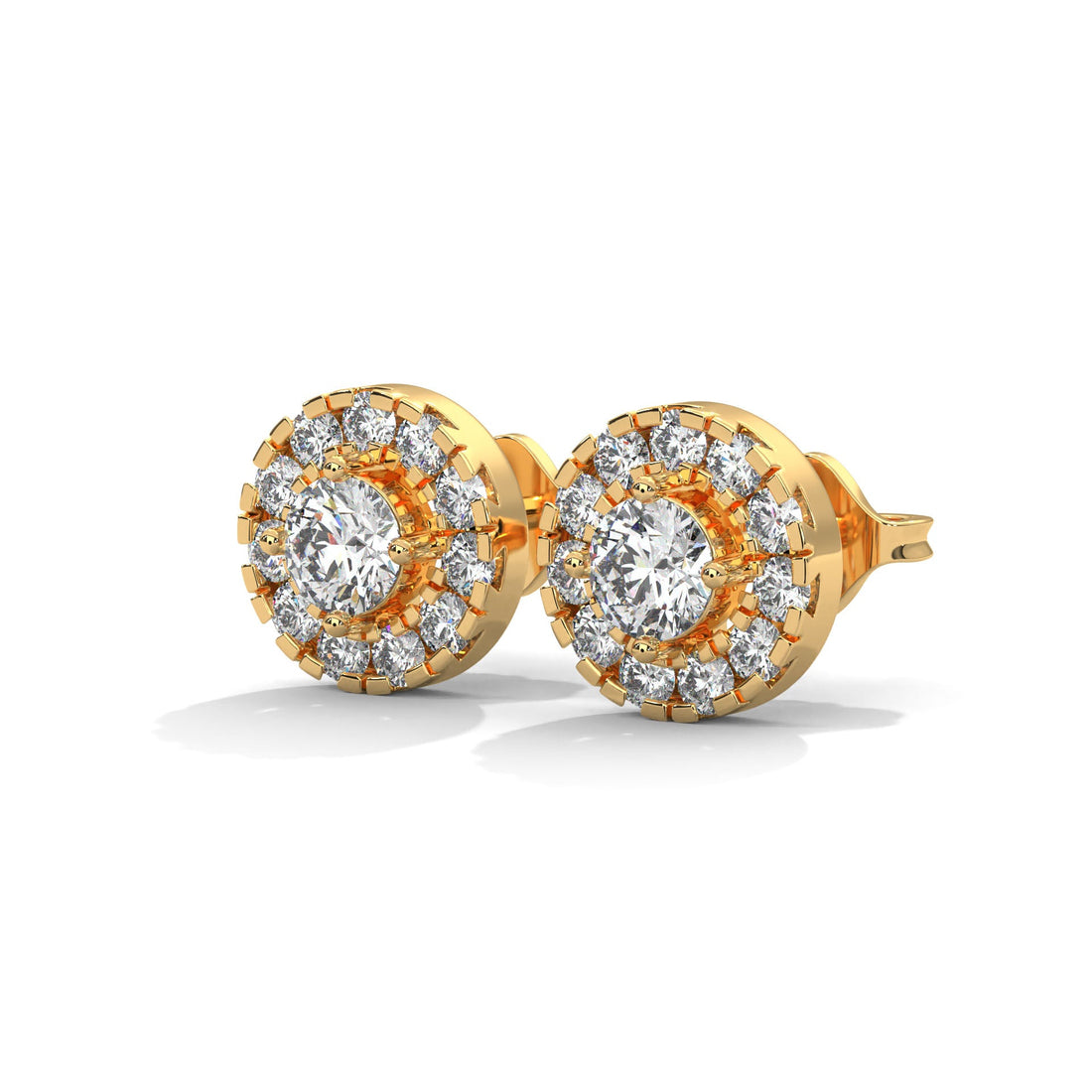 Radiant Brilliance: 14K Gold Round Halo Diamond Stud Earrings | 1.15 CTW