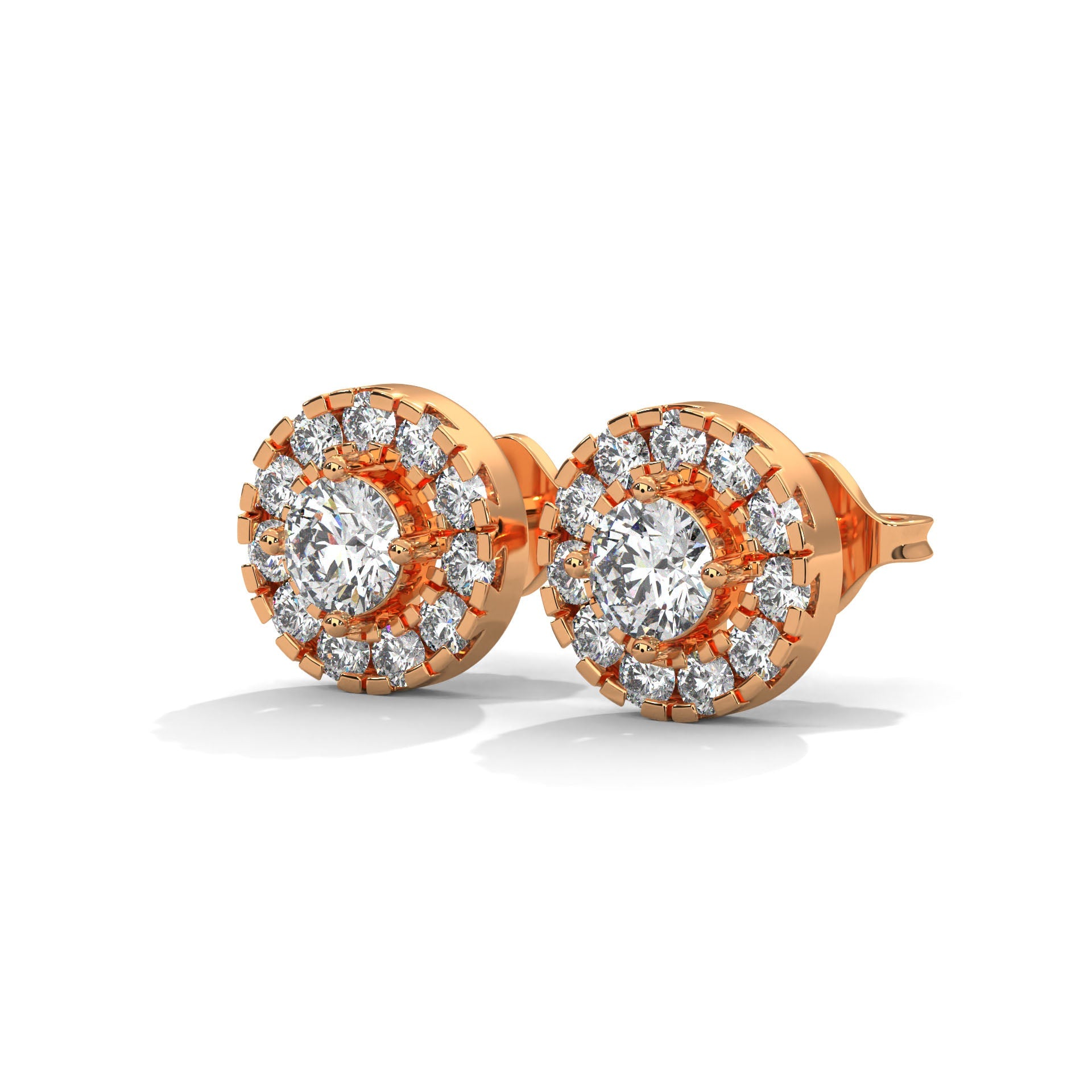 Radiant Brilliance: 14K Gold Round Halo Diamond Stud Earrings | 1.15 CTW