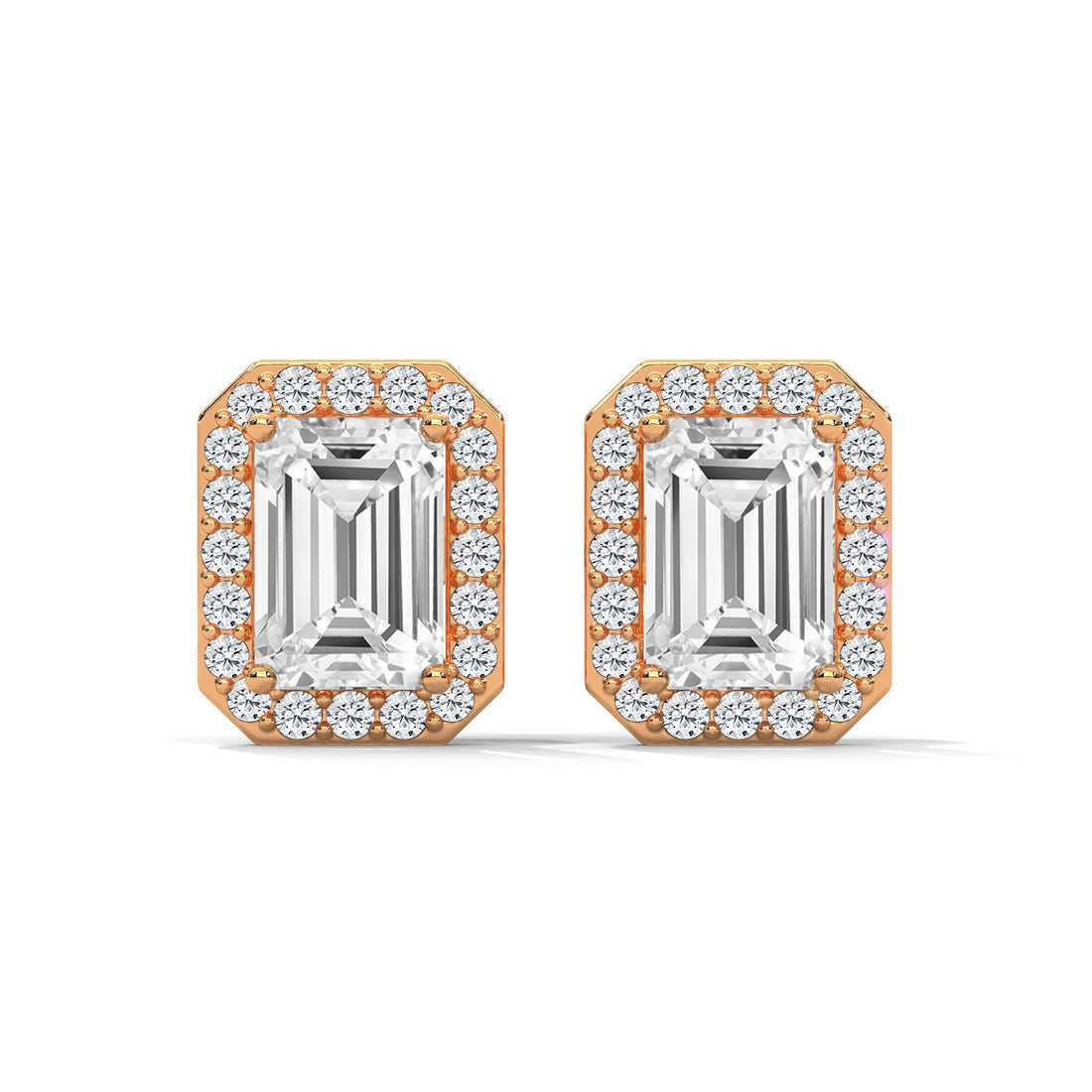 Emerald Cut Halo Diamond Stud Earrings | 14K Gold |2-6ctw | IGI Certified