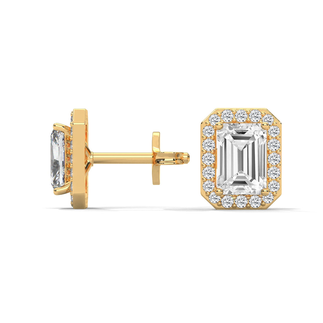 Emerald Cut Halo Diamond Stud Earrings | 14K Gold |2-6ctw | IGI Certified