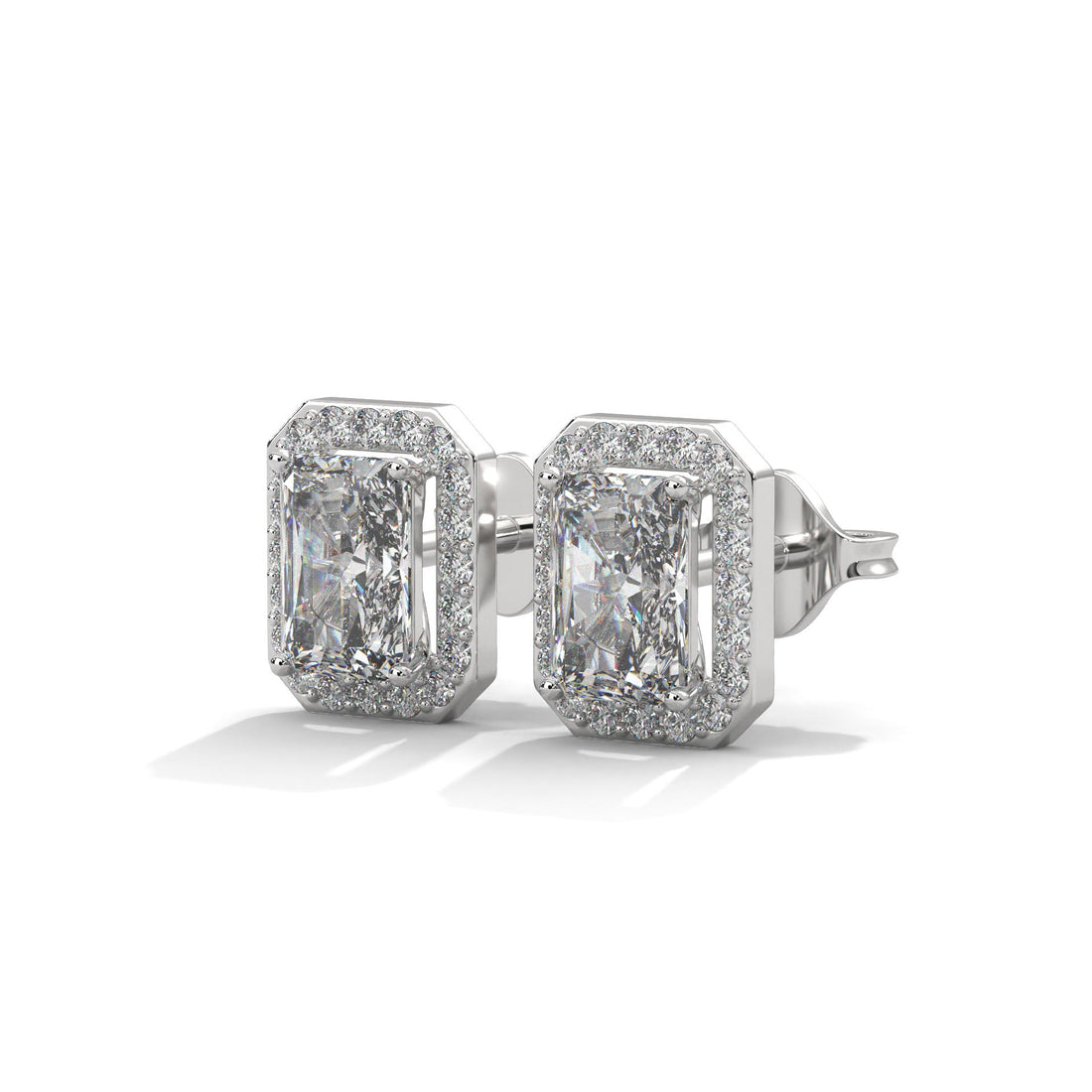 Emerald Cut Halo Diamond Stud Earrings | 14K Gold |2-6ctw | IGI Certified