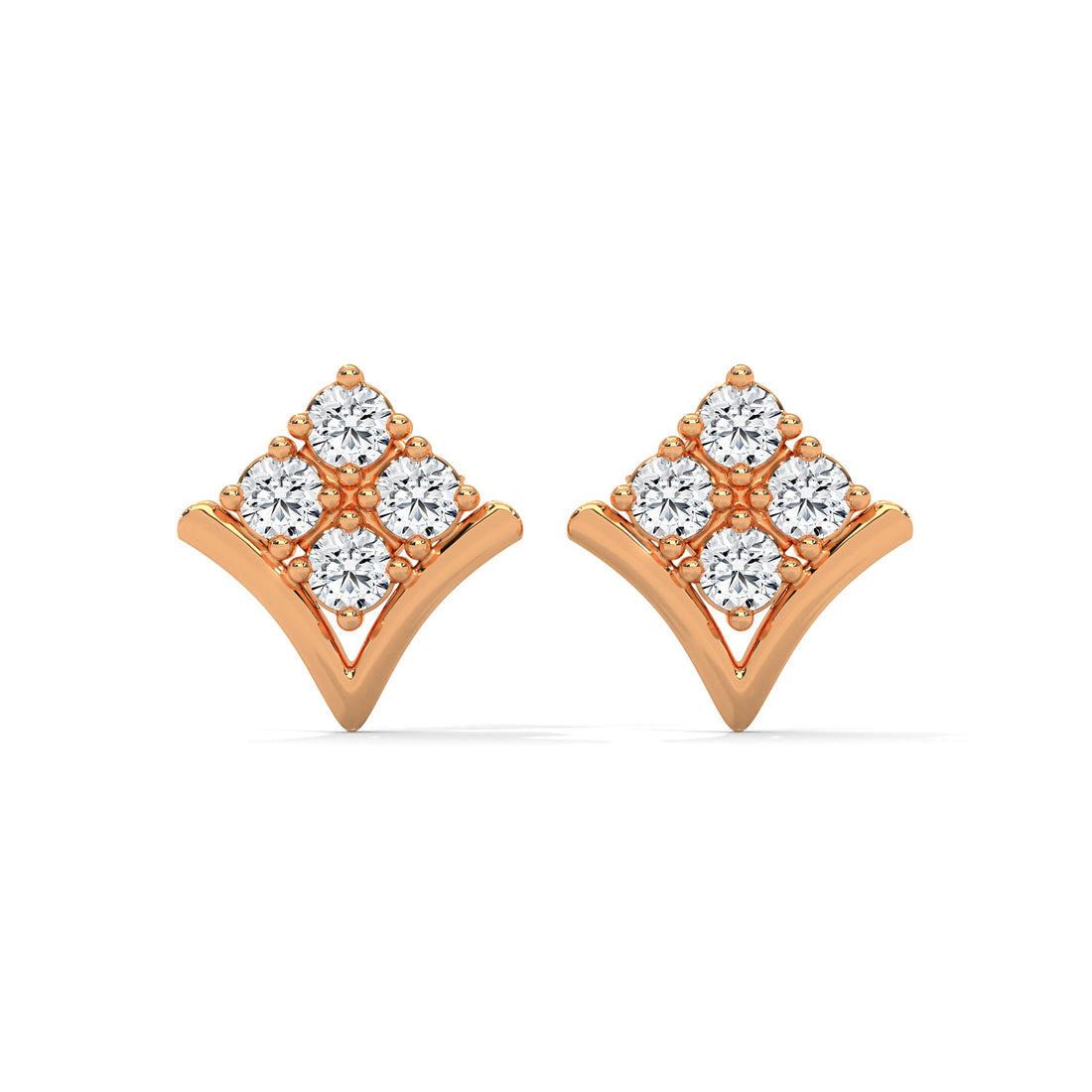 Diamond Cluster Chevron Stud Earrings | 14K and 18K Gold | Push-Back | 0.23 CTW