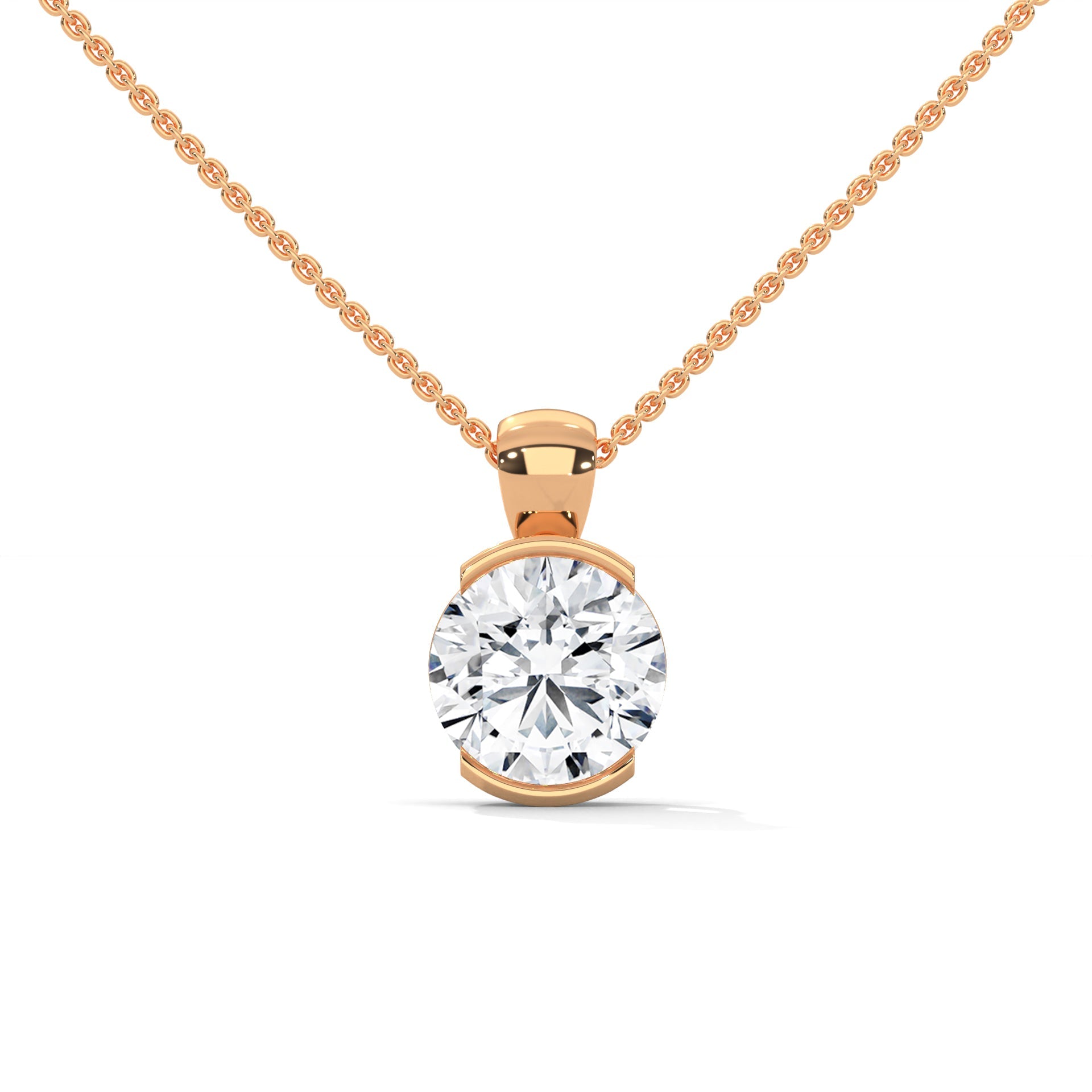 Radiant Brilliance Round Cut Half-Bezel Diamond Pendant | 2.43 CT| 14K Gold