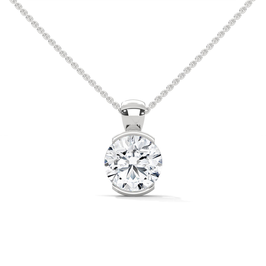 Radiant Brilliance Round Cut Half-Bezel Diamond Pendant | 2.43 CT| 14K Gold