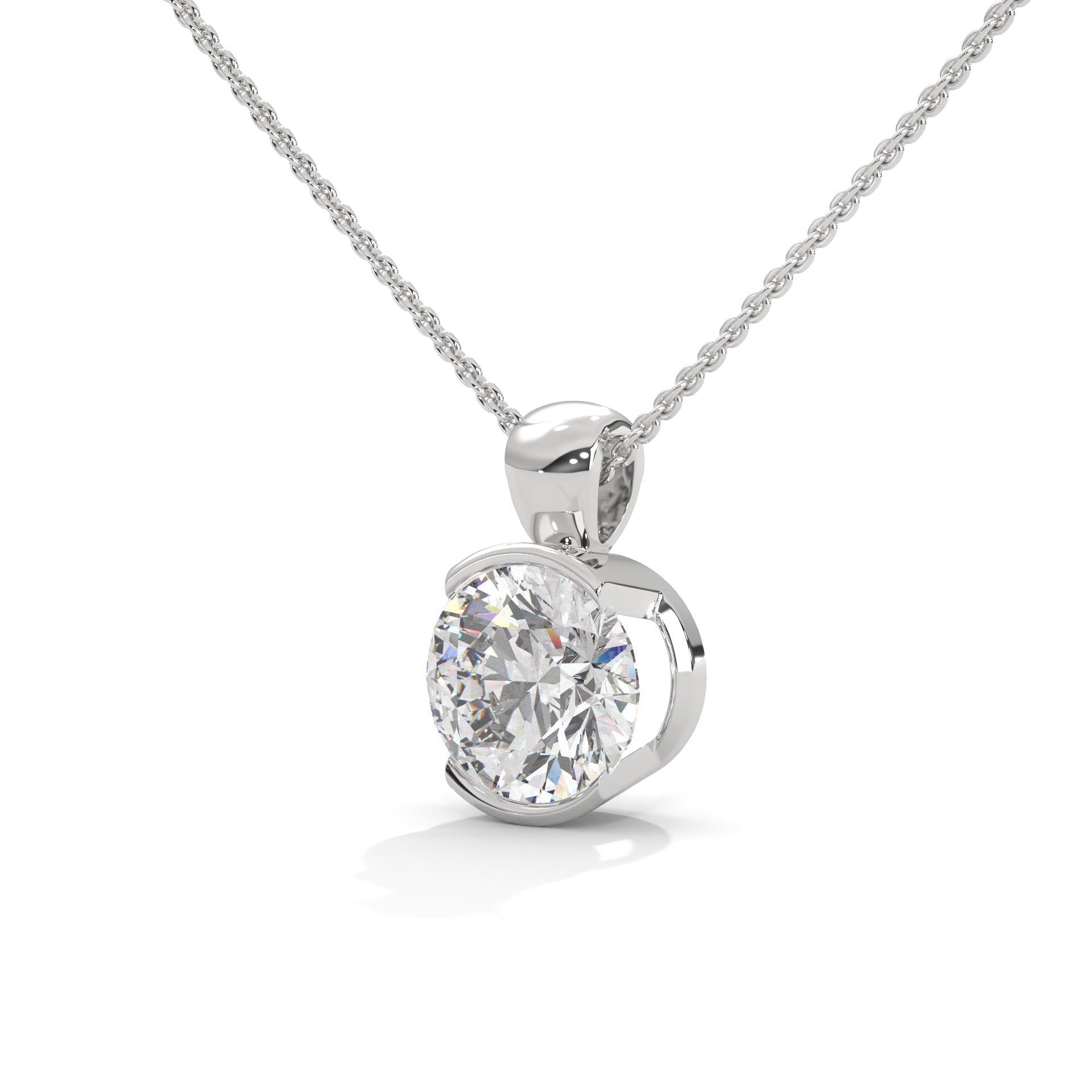 Radiant Brilliance Round Cut Half-Bezel Diamond Pendant | 2.43 CT| 14K Gold