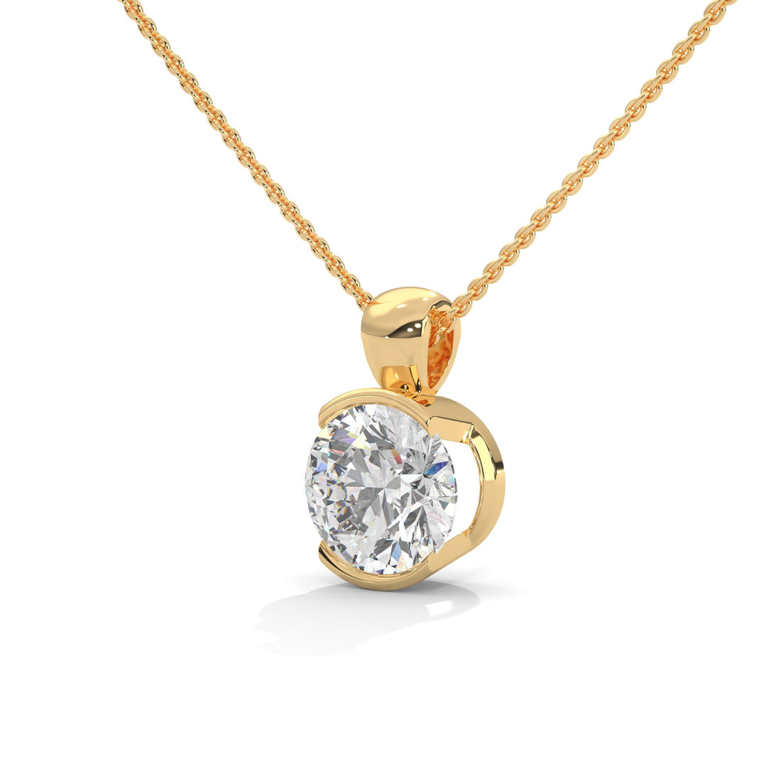 Radiant Brilliance Round Cut Half-Bezel Diamond Pendant | 2.43 CT| 14K Gold