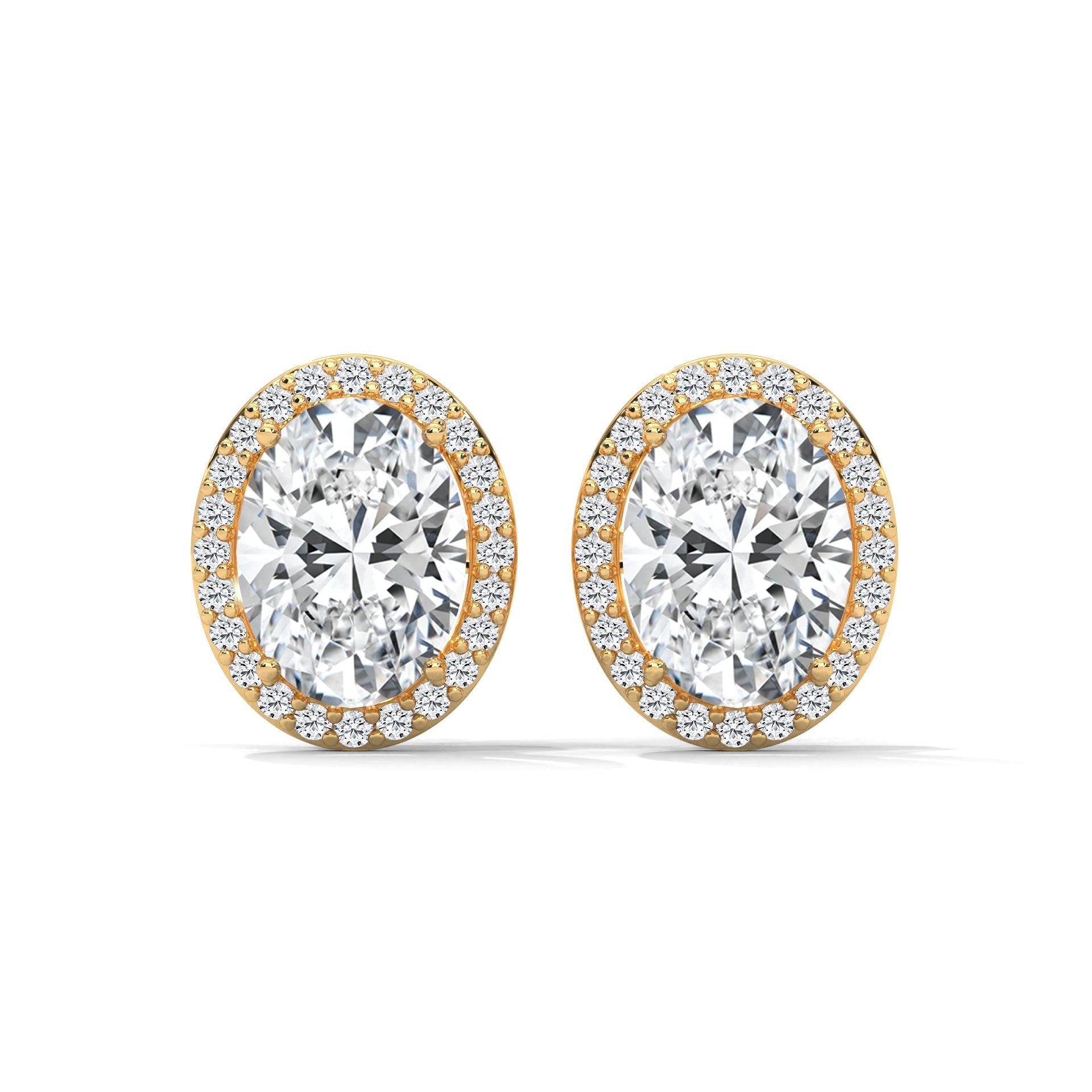 Oval Cut Halo Diamond Stud Earrings in 14K Gold | IGI Certified | 2-6 CT