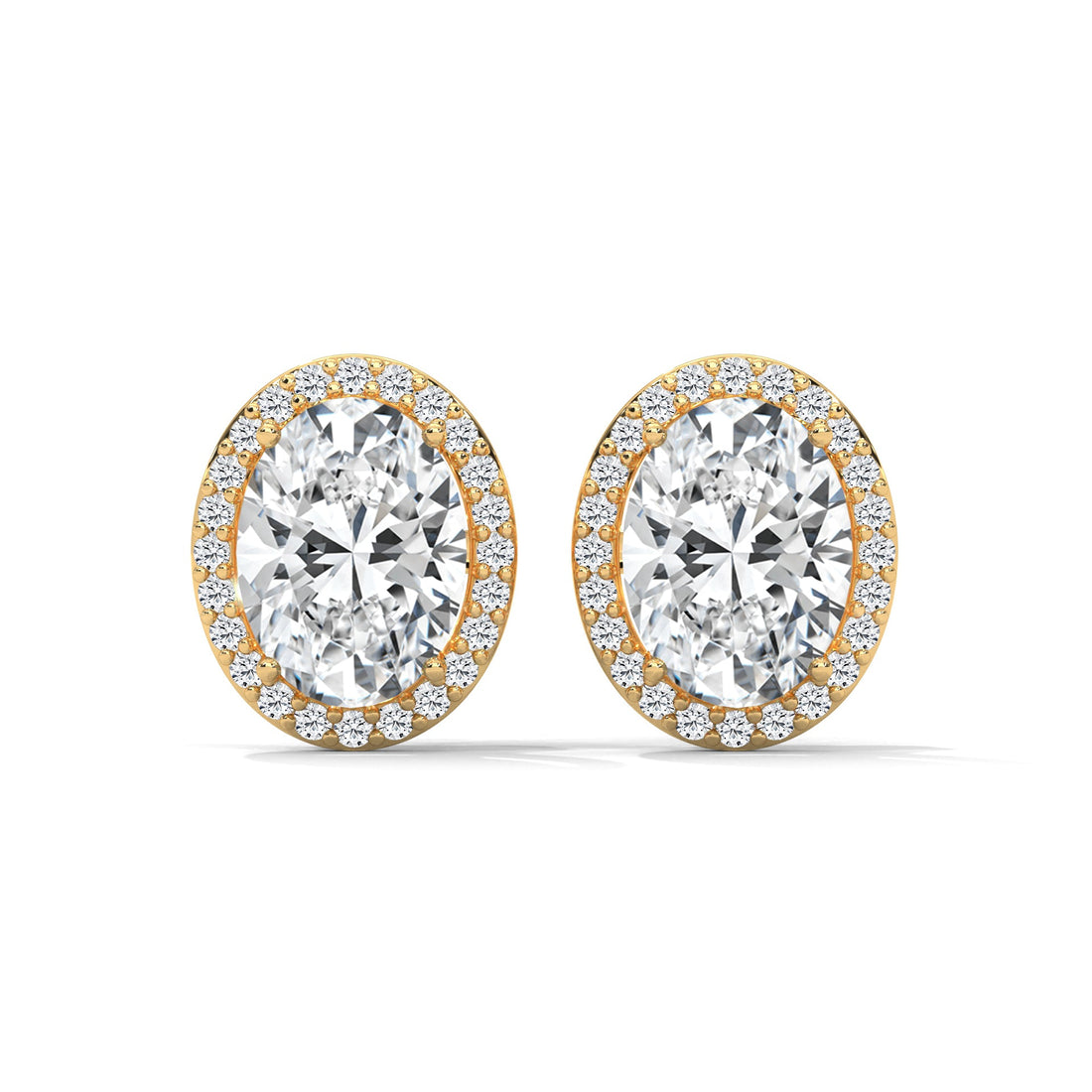 Oval Cut Halo Diamond Stud Earrings in 14K Gold | IGI Certified | 2-6 CT