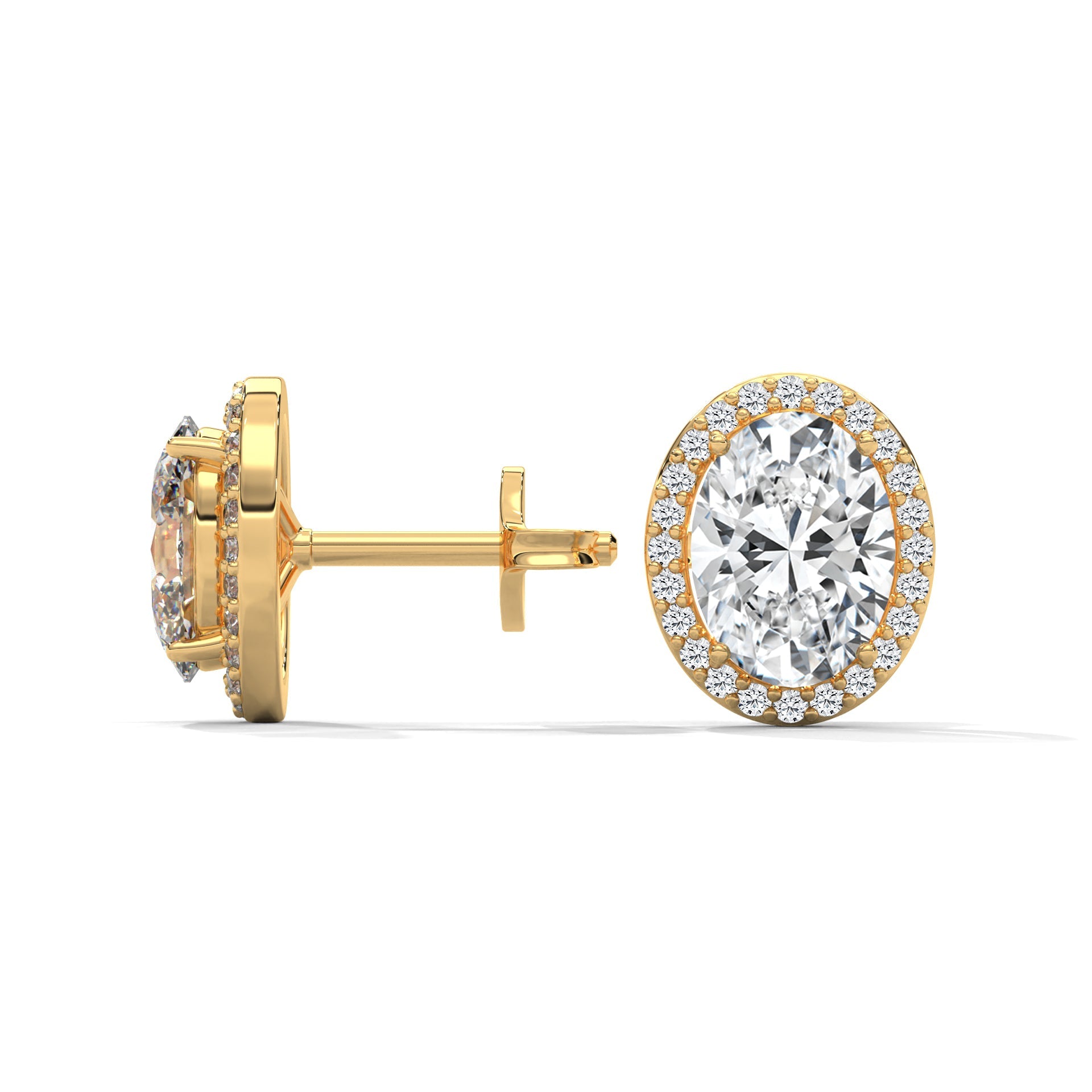 Oval Cut Halo Diamond Stud Earrings in 14K Gold | IGI Certified | 2-6 CT