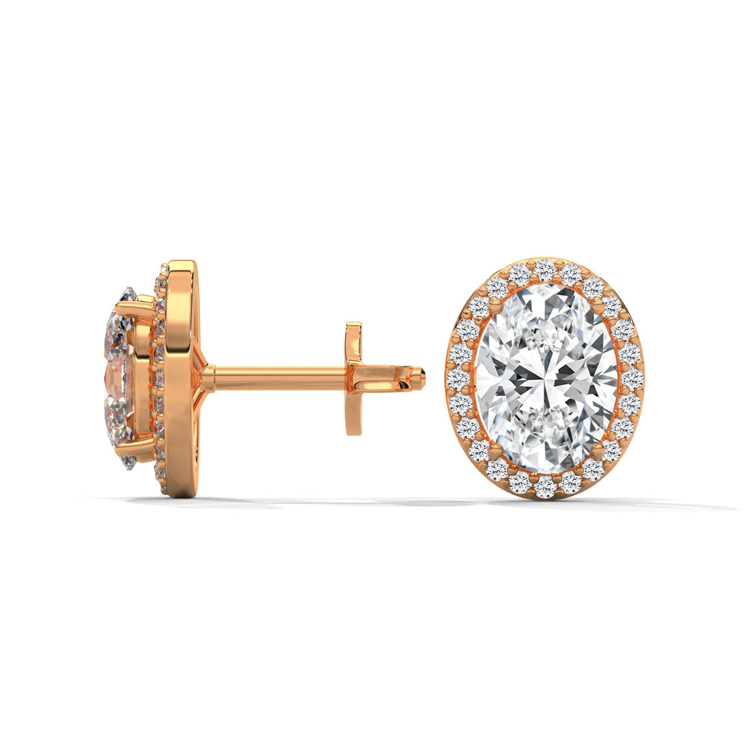 Oval Cut Halo Diamond Stud Earrings in 14K Gold | IGI Certified | 2-6 CT