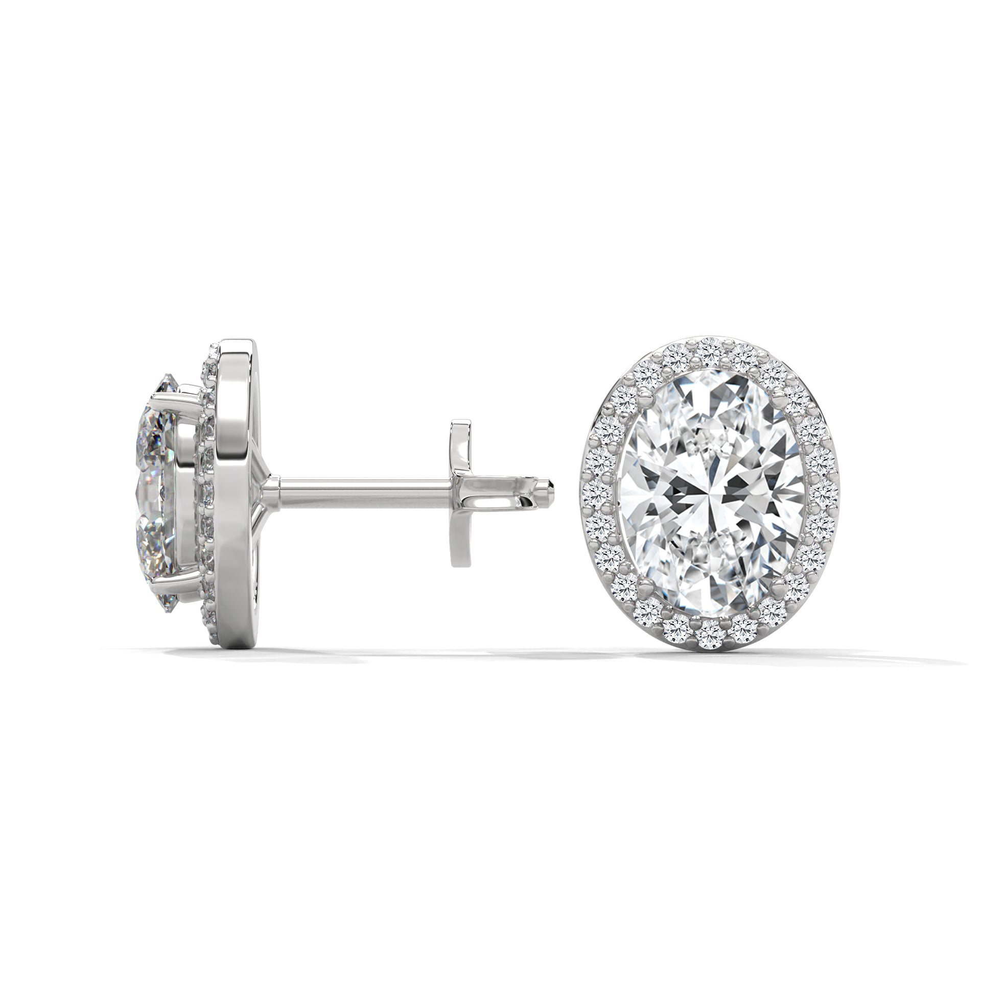 Oval Cut Halo Diamond Stud Earrings in 14K Gold | IGI Certified | 2-6 CT