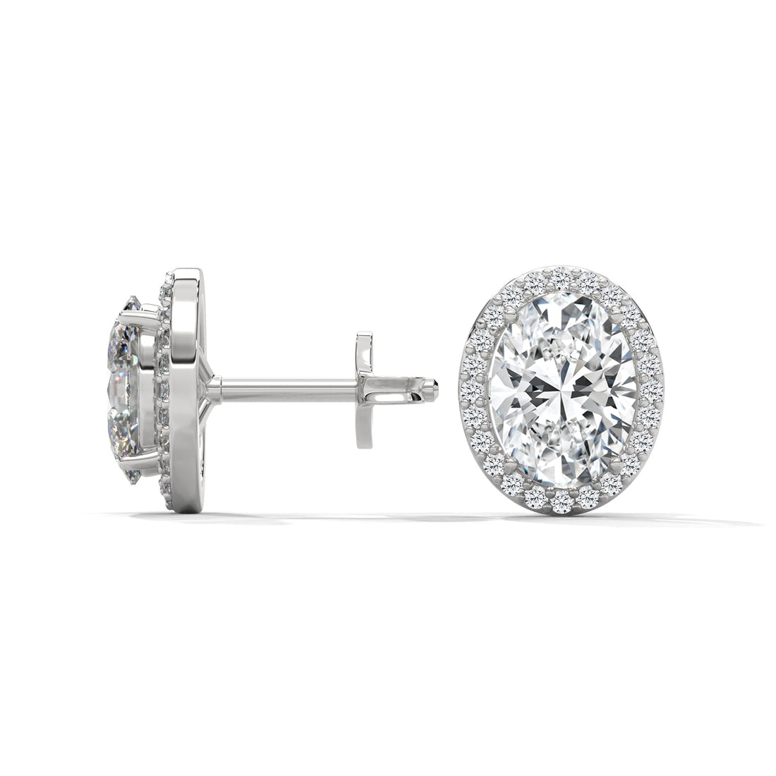 Oval Cut Halo Diamond Stud Earrings in 14K Gold | IGI Certified | 2-6 CT
