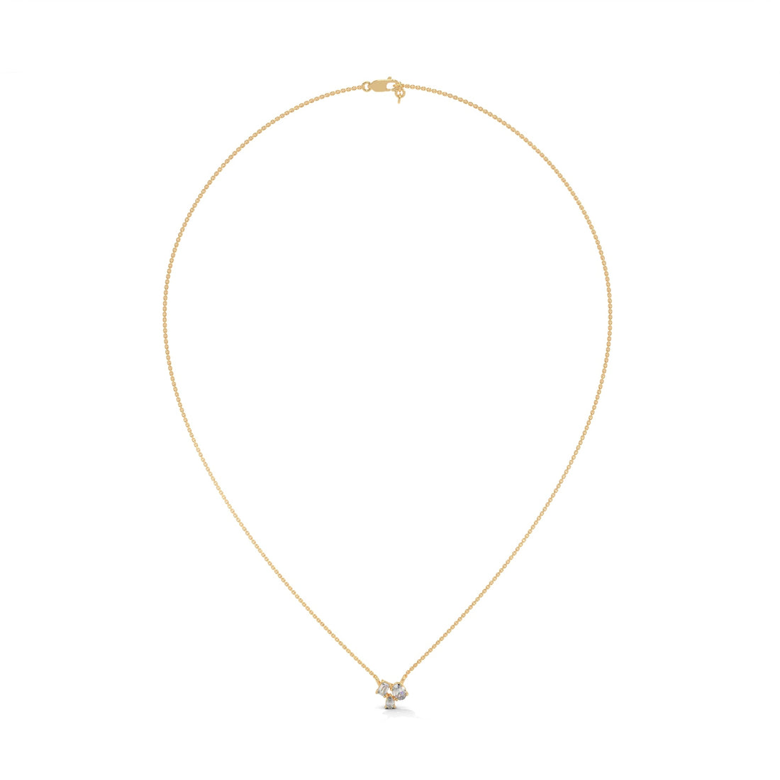Heavenly Cascade: 14K Gold Three-Stone Diamond Pendant Necklace | 0.38 CTW