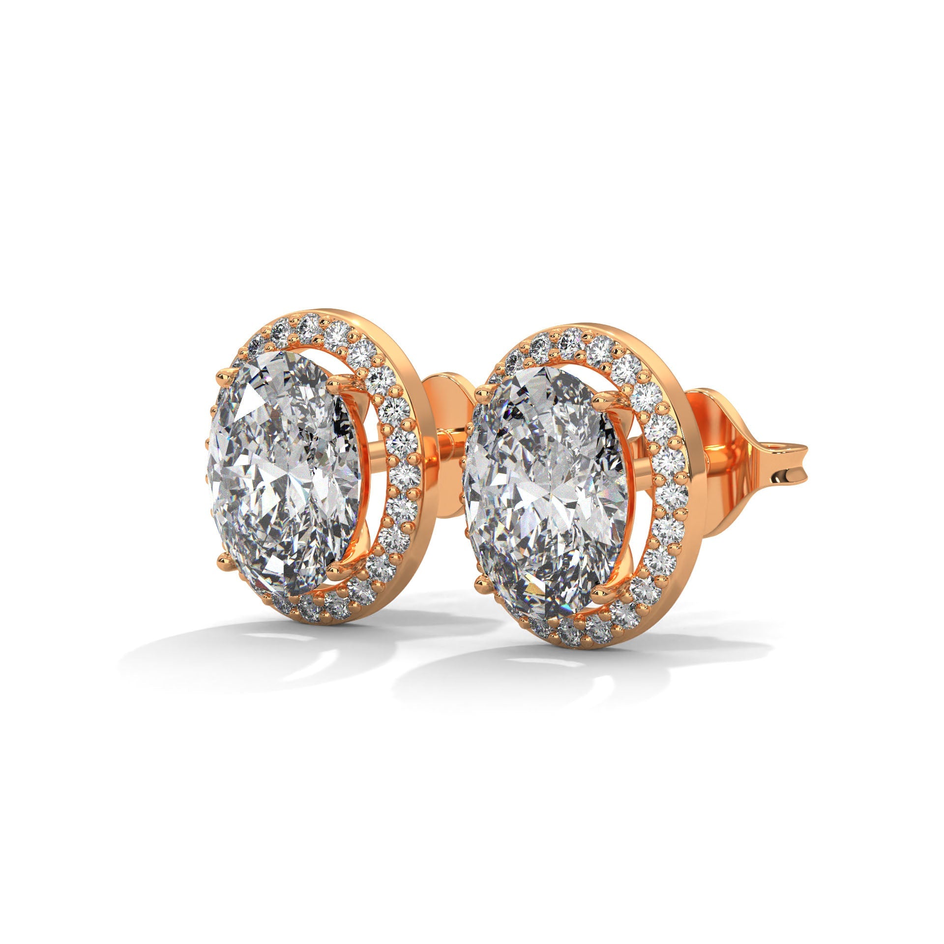 Oval Cut Halo Diamond Stud Earrings in 14K Gold | IGI Certified | 2-6 CT