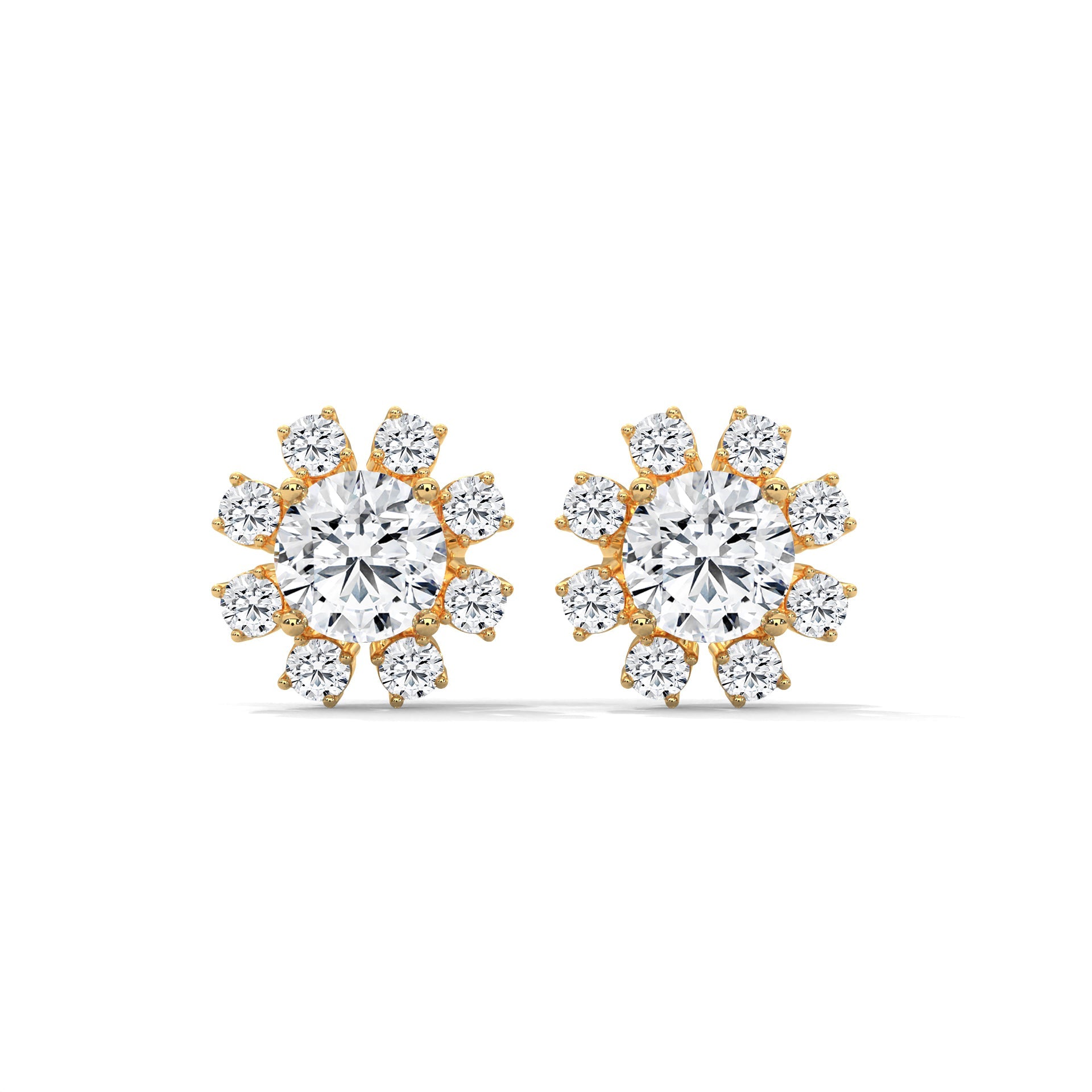 14K & 18K Gold Diamond Cluster Stud Earrings | 1.2ctw
