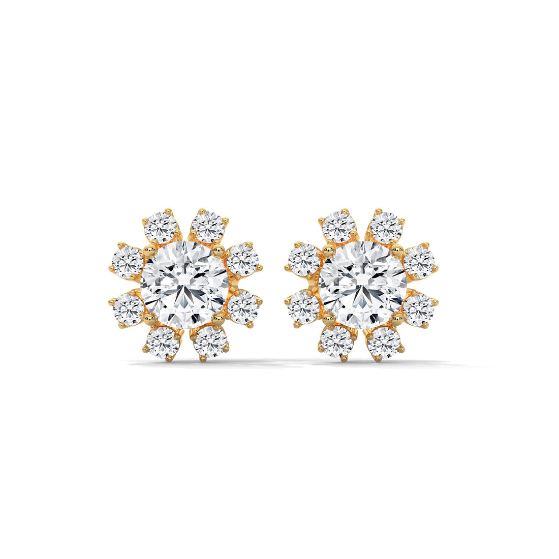 14K & 18K Gold Diamond Cluster Stud Earrings | 1.2ctw