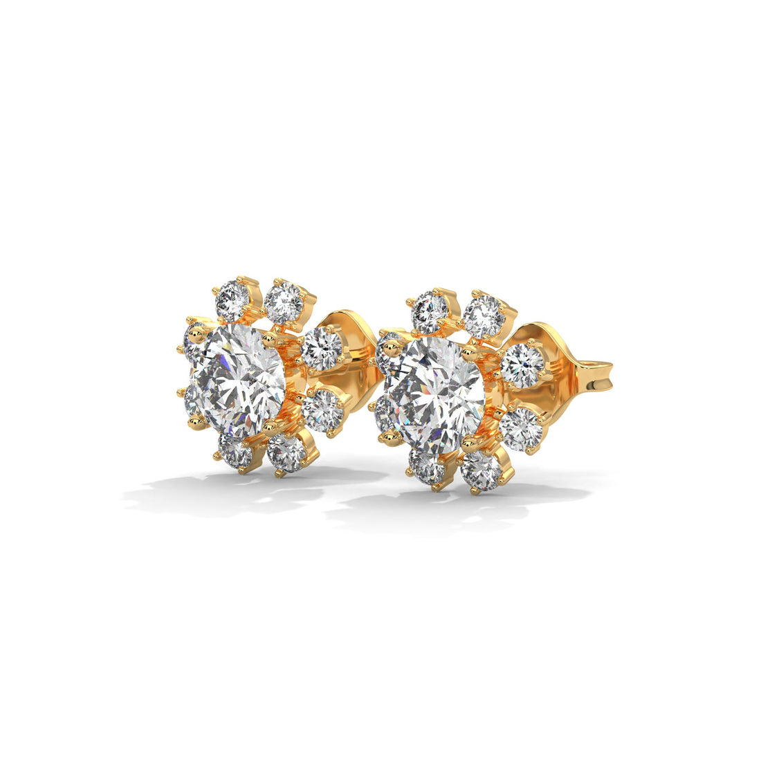 14K & 18K Gold Diamond Cluster Stud Earrings | 1.2ctw