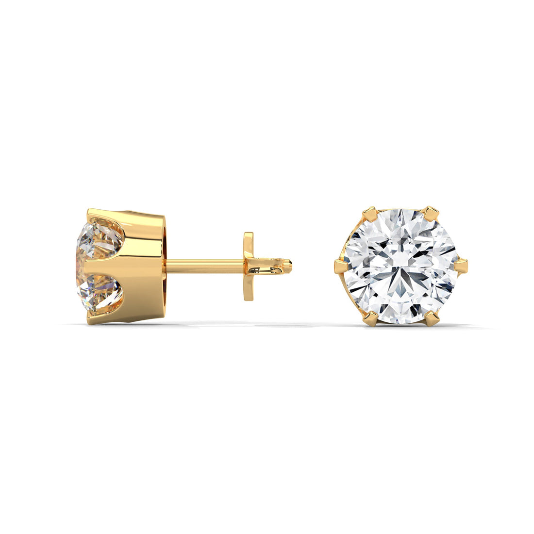 Six-Prong Basket Diamond Stud Earrings| 2-6ctw | Push-Back