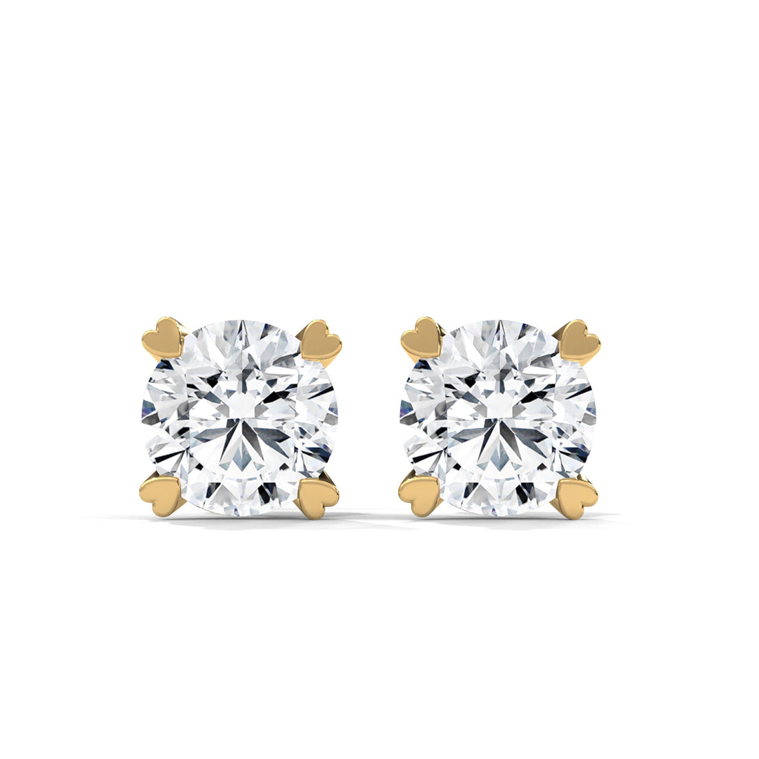 Heart Prong Round Diamond Stud Earrings | 14K Gold | IGI Certified | 2-6ctw