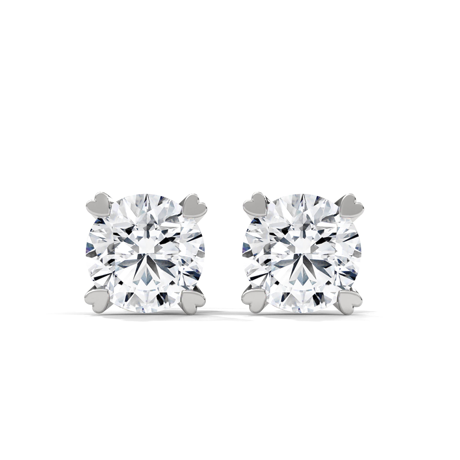 Heart Prong Round Diamond Stud Earrings | 14K Gold | IGI Certified | 2-6ctw