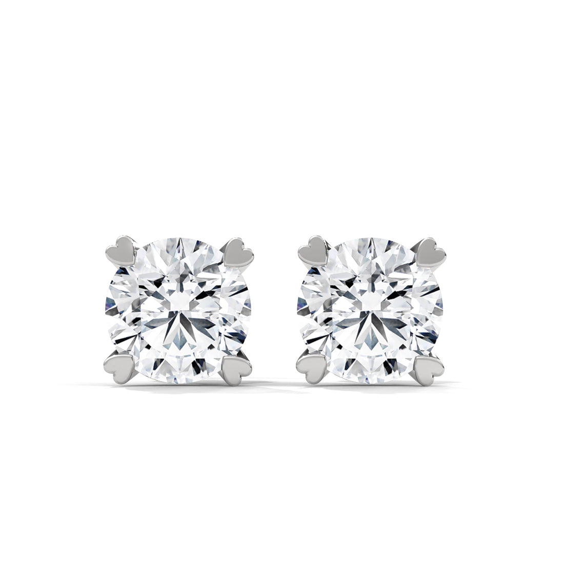 Heart Prong Round Diamond Stud Earrings | 14K Gold | IGI Certified | 2-6ctw