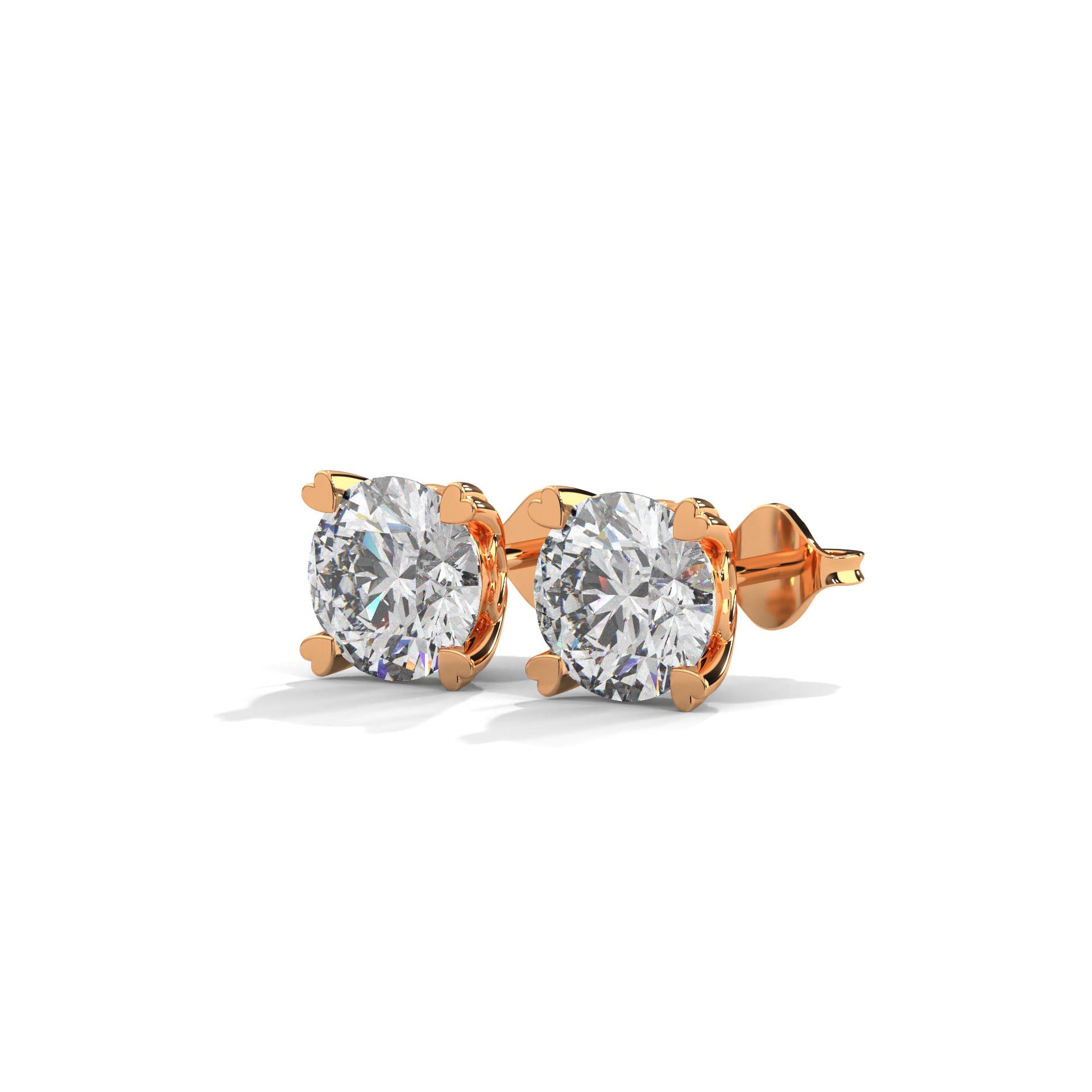 Heart Prong Round Diamond Stud Earrings | 14K Gold | IGI Certified | 2-6ctw