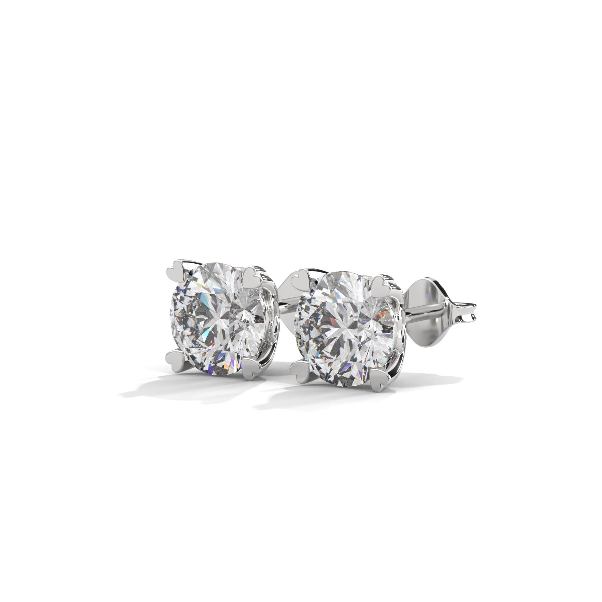 Heart Prong Round Diamond Stud Earrings | 14K Gold | IGI Certified | 2-6ctw