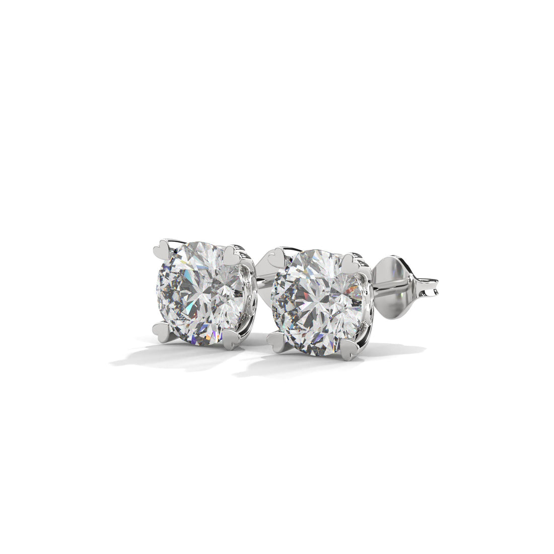 Heart Prong Round Diamond Stud Earrings | 14K Gold | IGI Certified | 2-6ctw