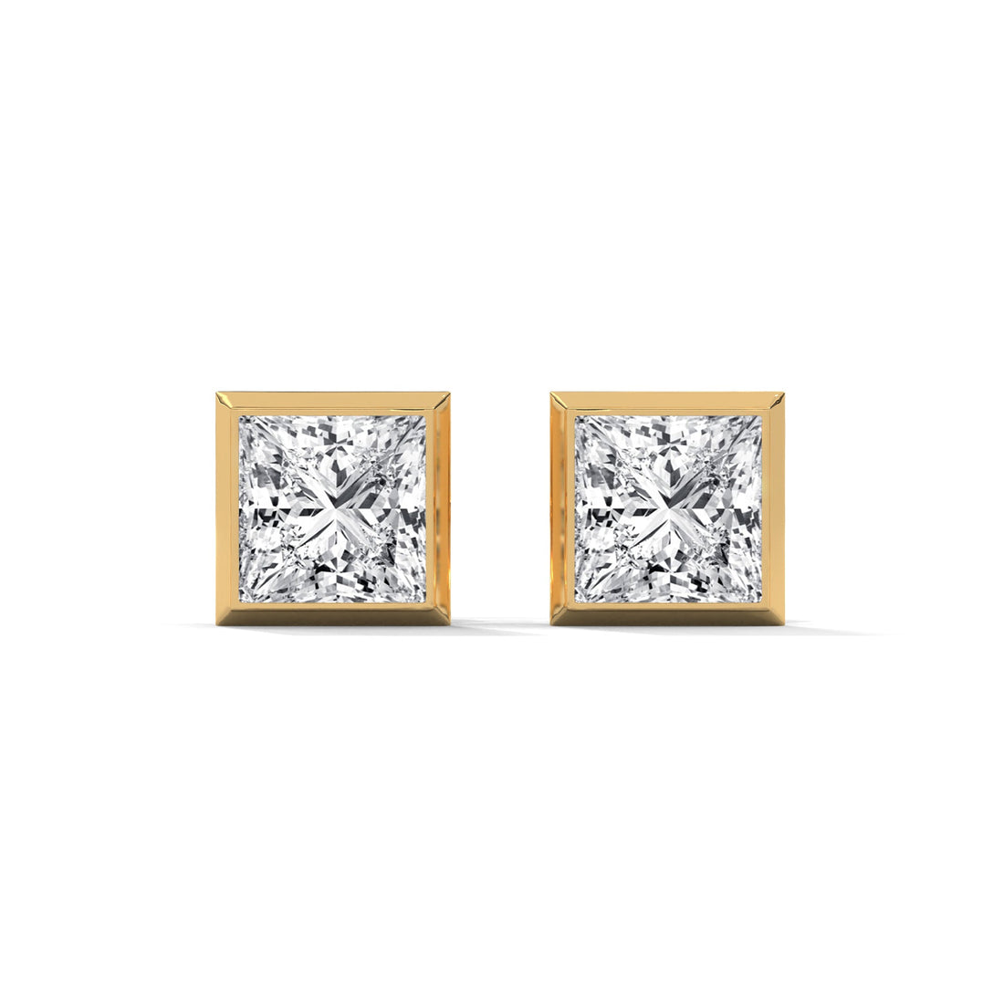 Eternal Glow Bezel-Set Princess Cut Diamond Stud Earrings 14K Gold | 2-6 CTW