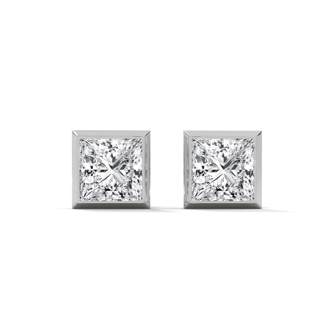 Eternal Glow Bezel-Set Princess Cut Diamond Stud Earrings 14K Gold | 2-6 CTW