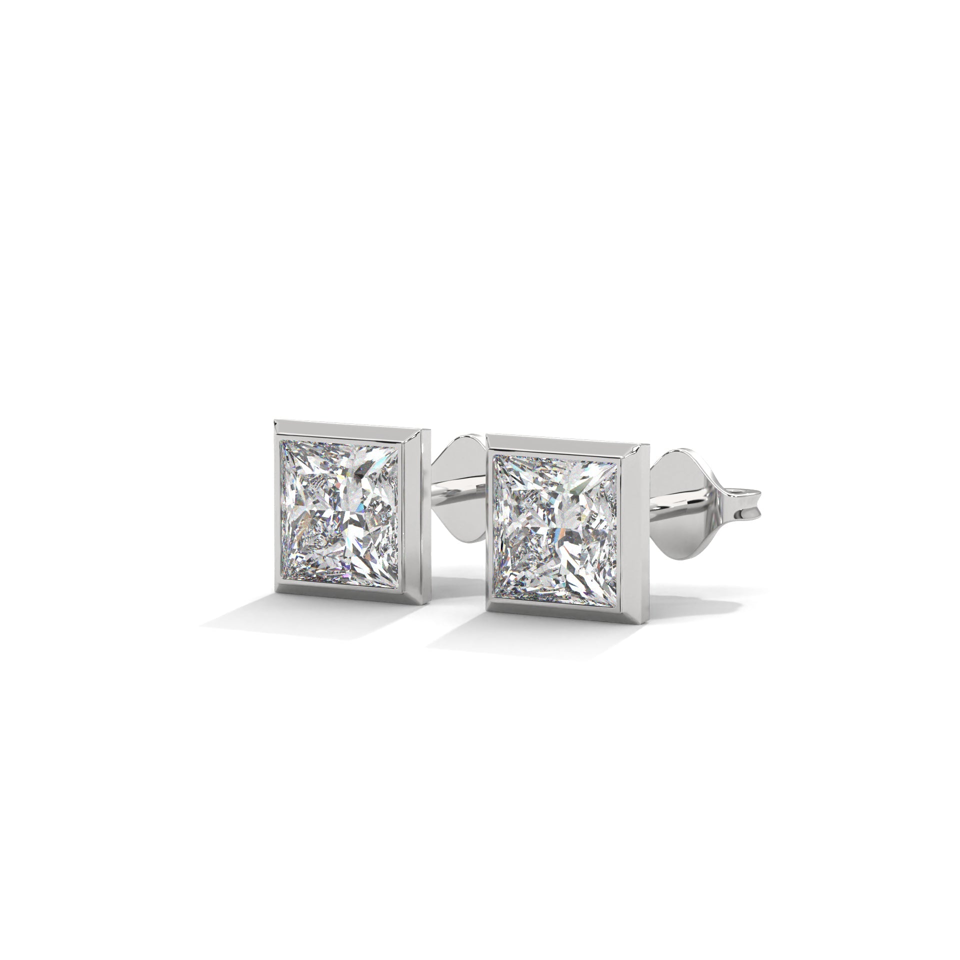 Eternal Glow Bezel-Set Princess Cut Diamond Stud Earrings 14K Gold | 2-6 CTW