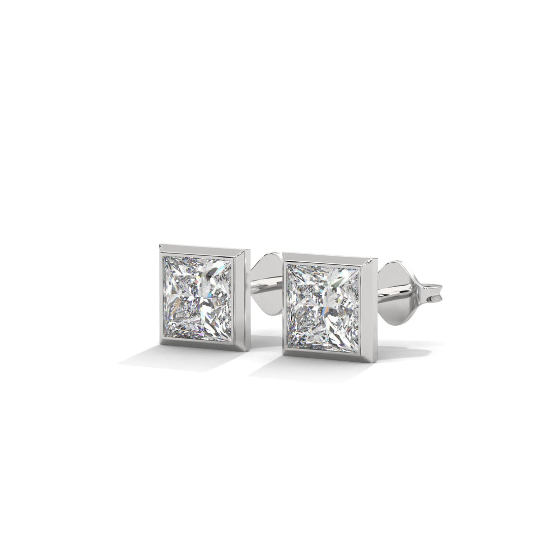 Eternal Glow Bezel-Set Princess Cut Diamond Stud Earrings 14K Gold | 2-6 CTW