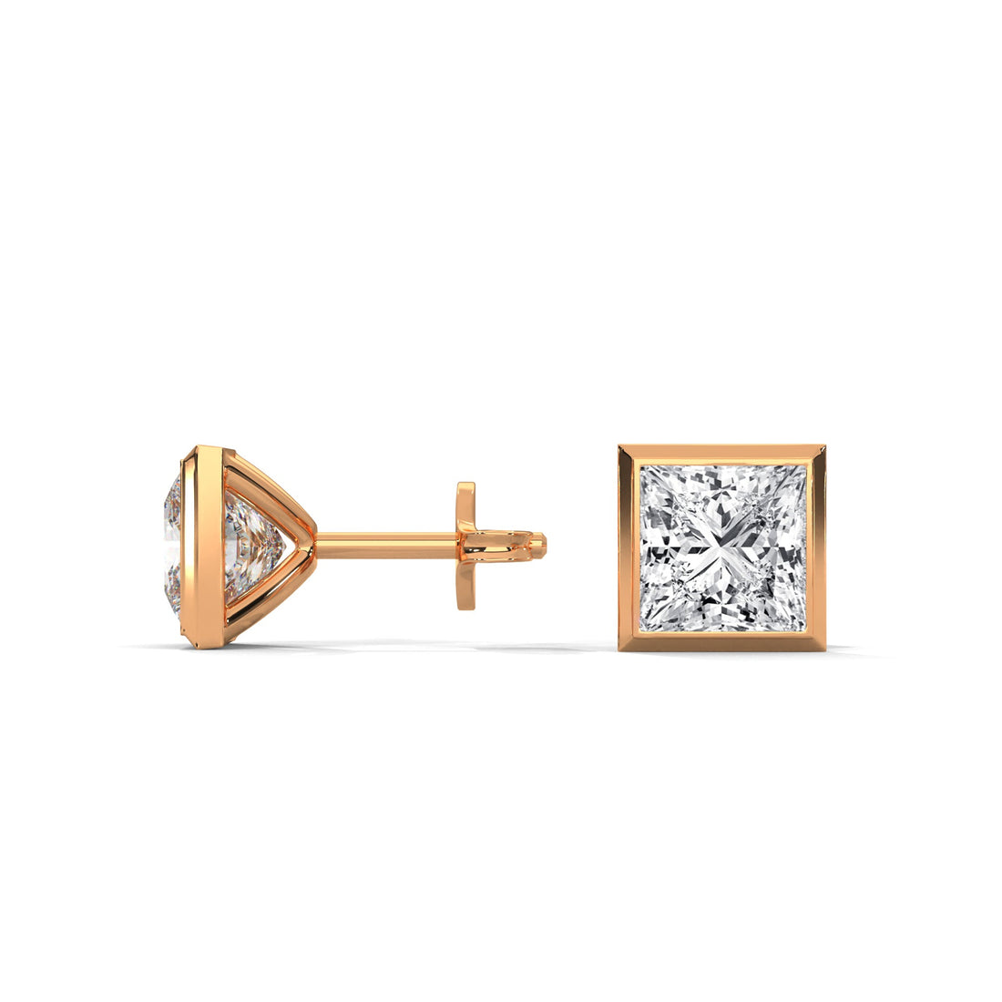 Eternal Glow Bezel-Set Princess Cut Diamond Stud Earrings 14K Gold | 2-6 CTW