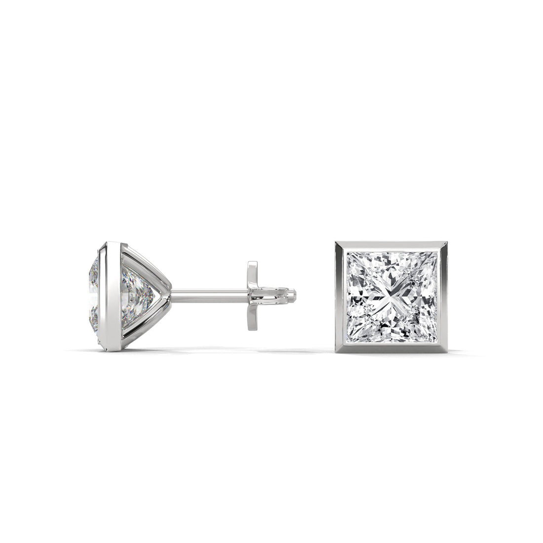 Eternal Glow Bezel-Set Princess Cut Diamond Stud Earrings 14K Gold | 2-6 CTW