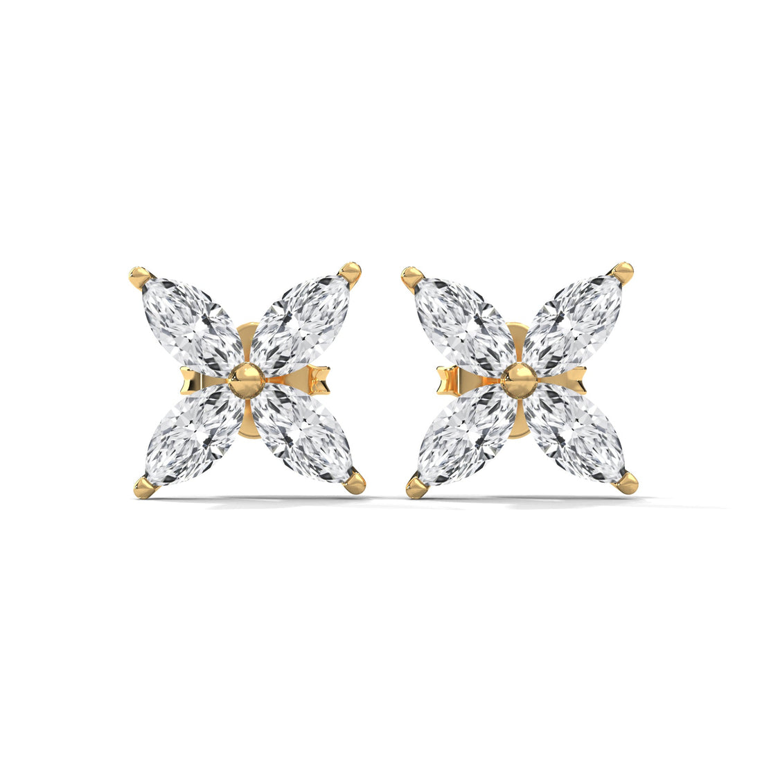Radiant Petals Marquise Cut Diamond Floral Earrings 14K&18K Gold | 1.12 CTW