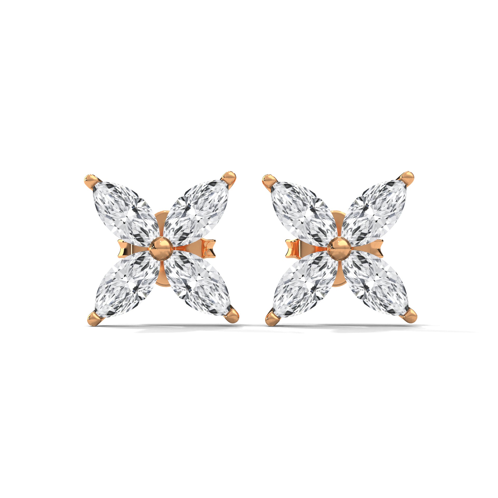 Radiant Petals Marquise Cut Diamond Floral Earrings 14K&18K Gold | 1.12 CTW