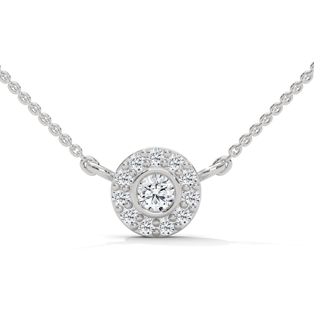 Round-Cut Diamond Bezel Halo Pendant 14K Gold Necklace | 0.26 CTW
