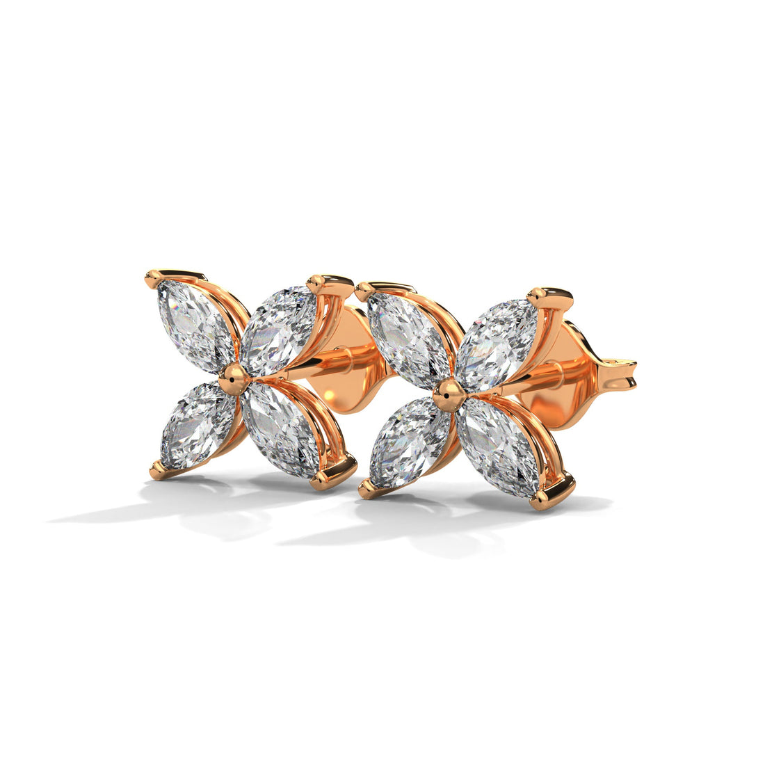 Radiant Petals Marquise Cut Diamond Floral Earrings 14K&18K Gold | 1.12 CTW