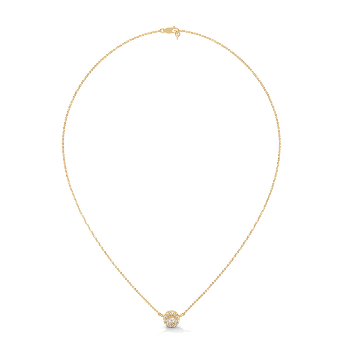 Round-Cut Diamond Bezel Halo Pendant 14K Gold Necklace | 0.26 CTW