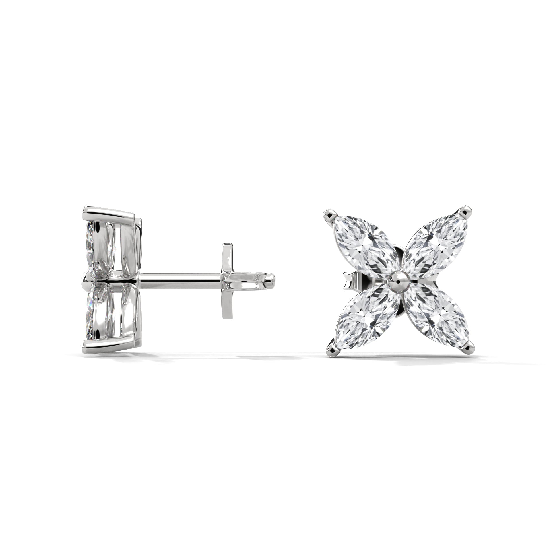 Radiant Petals Marquise Cut Diamond Floral Earrings 14K&18K Gold | 1.12 CTW