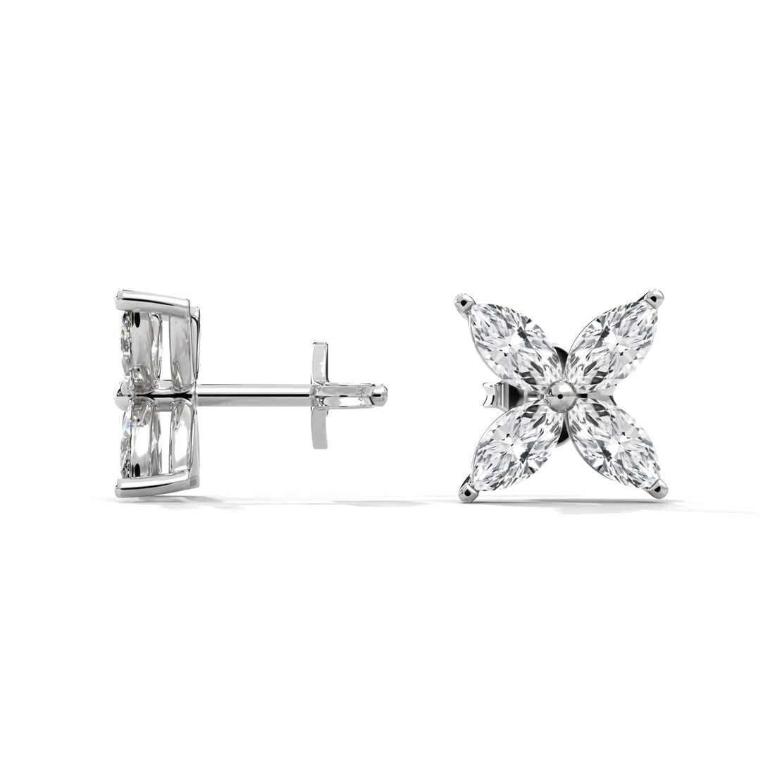 Radiant Petals Marquise Cut Diamond Floral Earrings 14K&18K Gold | 1.12 CTW